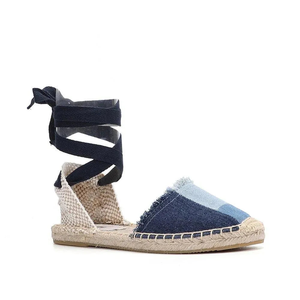 Women's Denim T-Strap Espadrilles Flat Sandals - Comfortable Summer Casual Shoes for Beach, Vacation & Everyday Wear