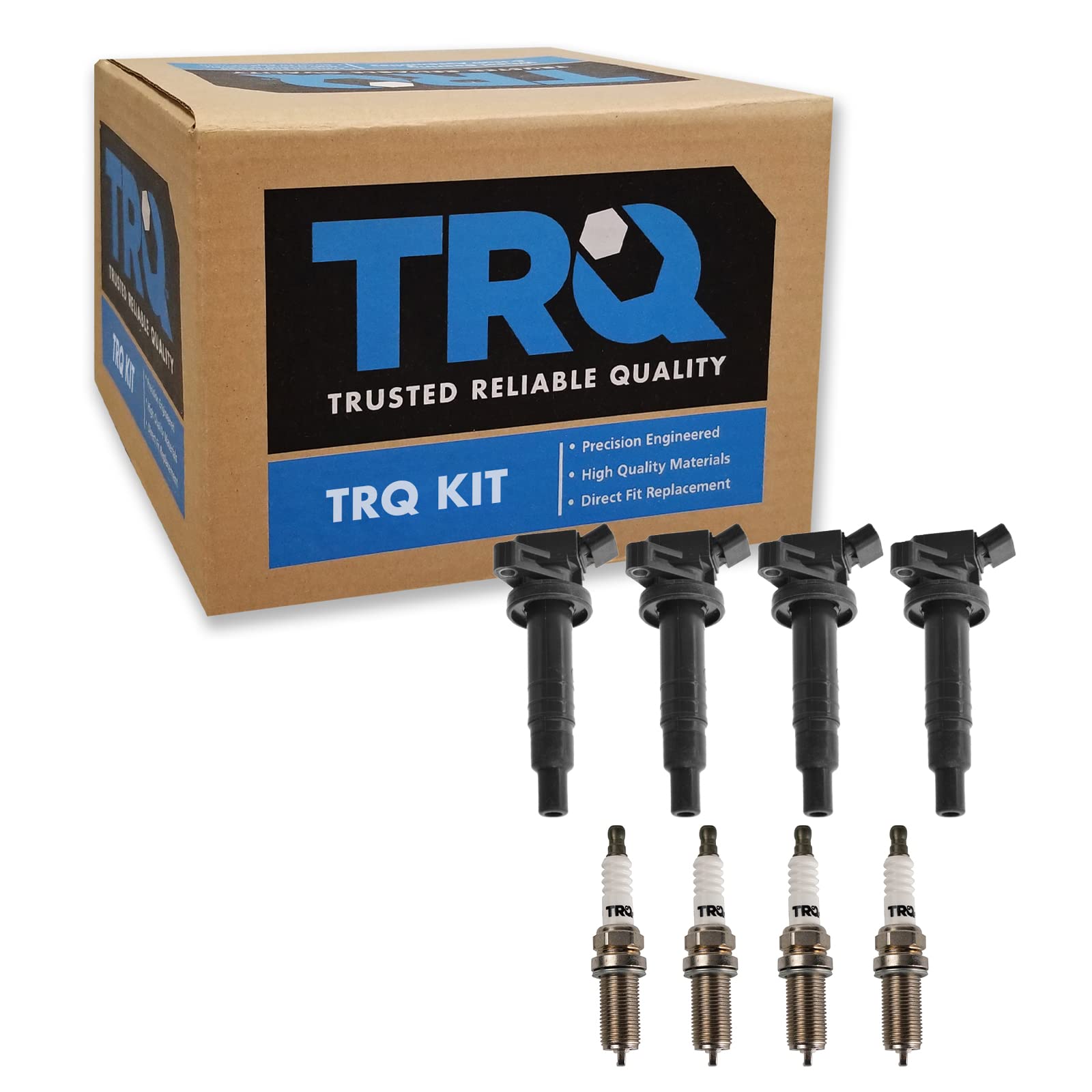 TRQ Ignition Coil & Spark Plug Kit - Compatible with 2000-2002 Chevrolet Prizm, 2003-2008 Pontiac Vibe, 2000-2005 Toyota Celica, 2000-2008 Corolla Matrix MR2 Spyder - Engine Performance Upgrade for Smooth Acceleration & Fuel Efficiency