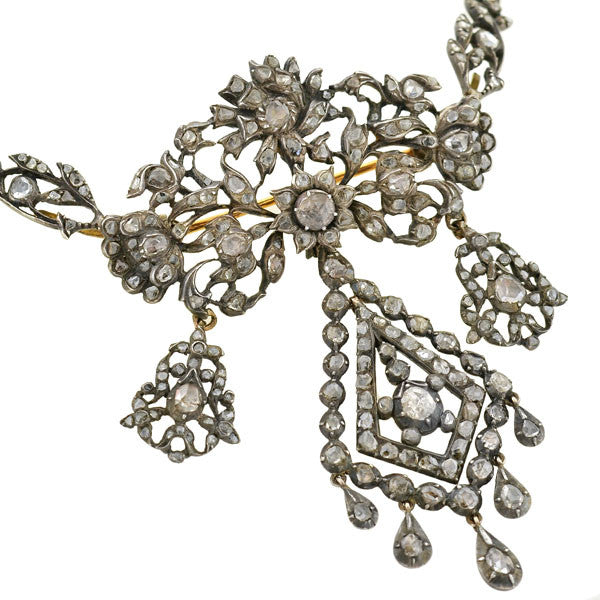 Georgian Sterling Silver Rose Cut Diamond Brooch & Necklace Set – Vintage Jewelry for Weddings, Anniversaries & Special Occasions