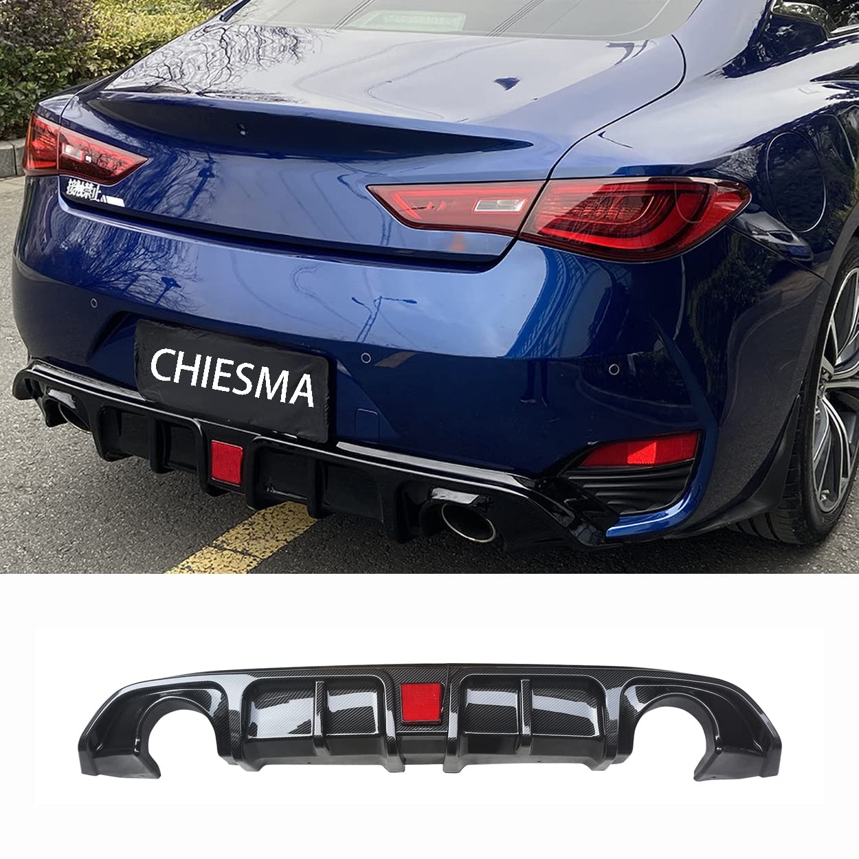 Carbon Fiber Rear Bumper Diffuser with Brake Light for 2017-2022 Infiniti Q60 - ABS Material, Sporty Style Upgrade for Enhanced Aerodynamics & Styling