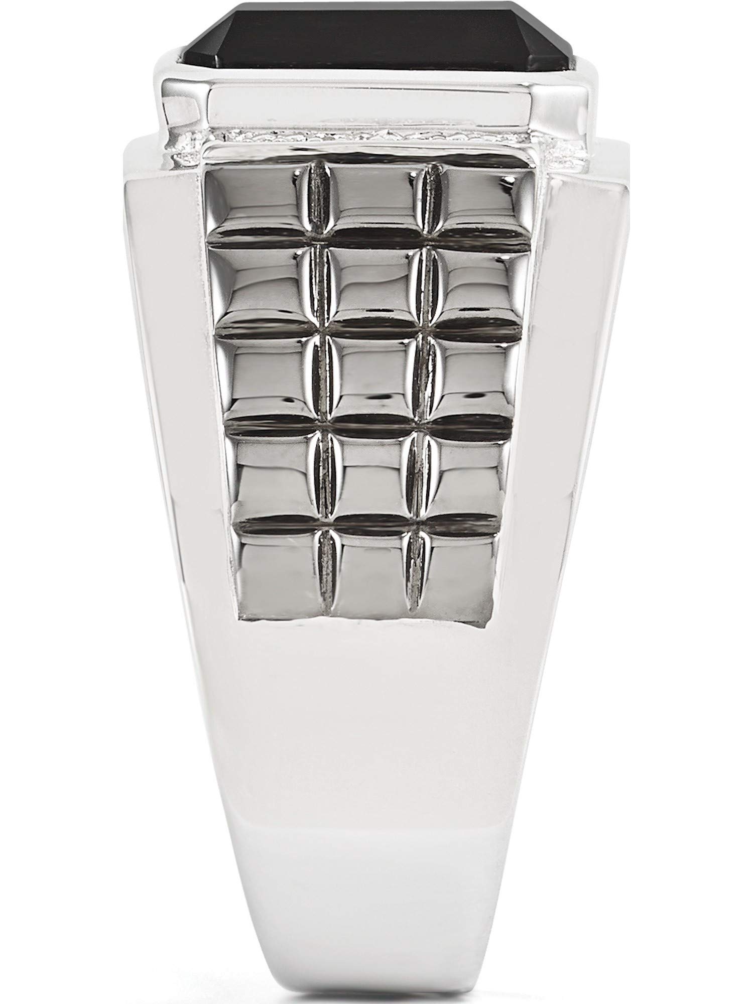 Sterling Silver Men's Ring with Diamond & Onyx - Black Rhodium Plated Square Band for Wedding, Anniversary & Formal Occasions | White Night Diamonds Jewelry
