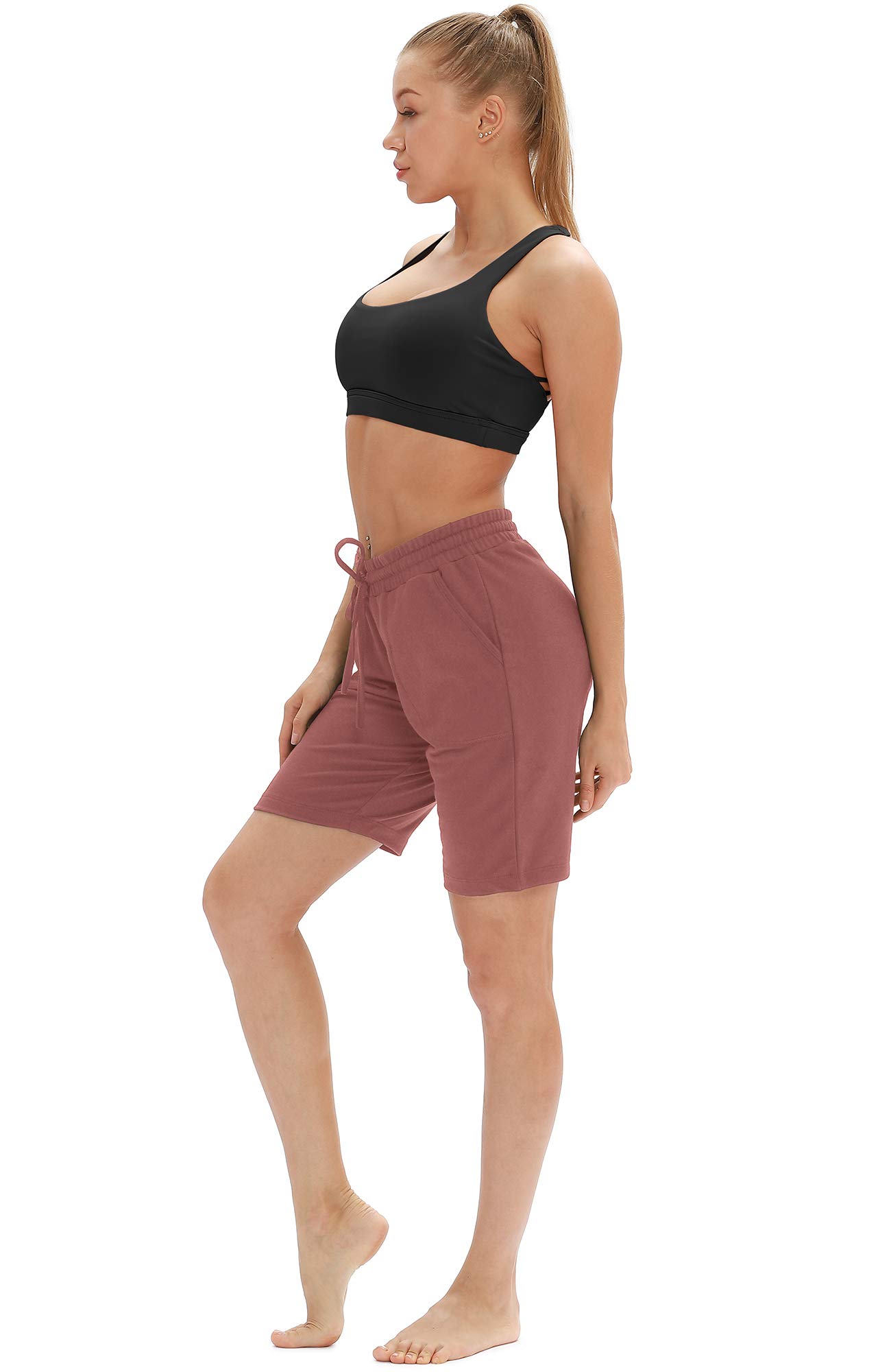 ICYzone Women's Athletic Running Yoga Shorts - High Waist Workout Active Lounge Bermuda Shorts with Pockets for Gym, Yoga & Casual Wear