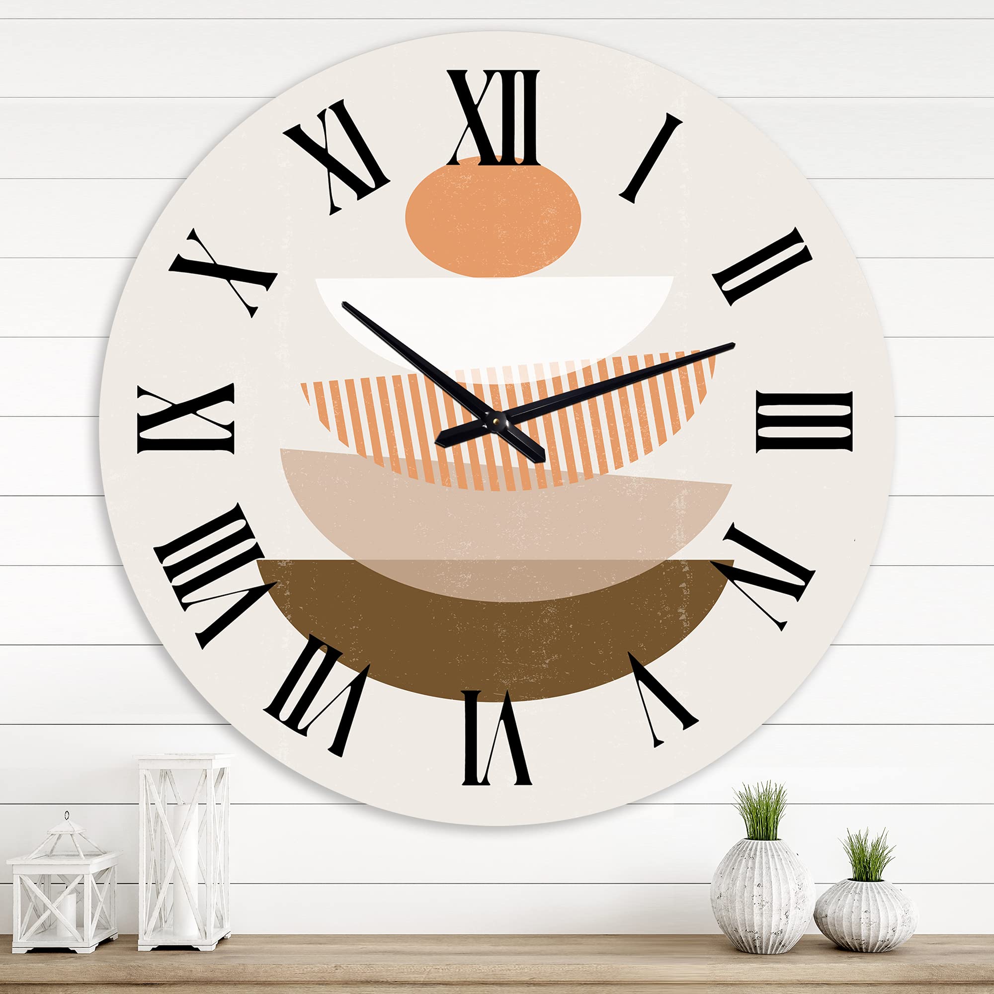 Abstract Sun & Moon Geometric Wall Clock - Large Modern Terracotta Home Decor for Living Room, Bedroom & Office | Unique Fractal Design
