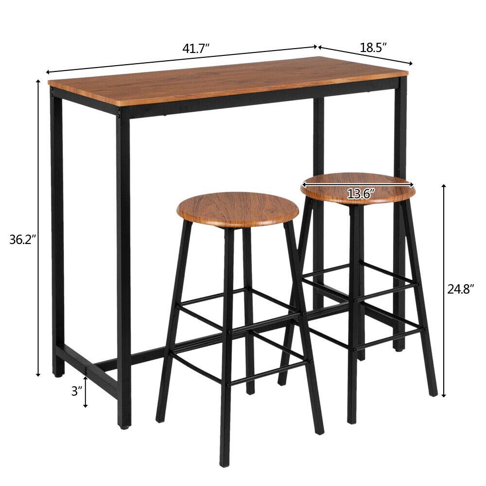 Light Brown 3-Piece Pub Table Set with Bar Stools - 41.75