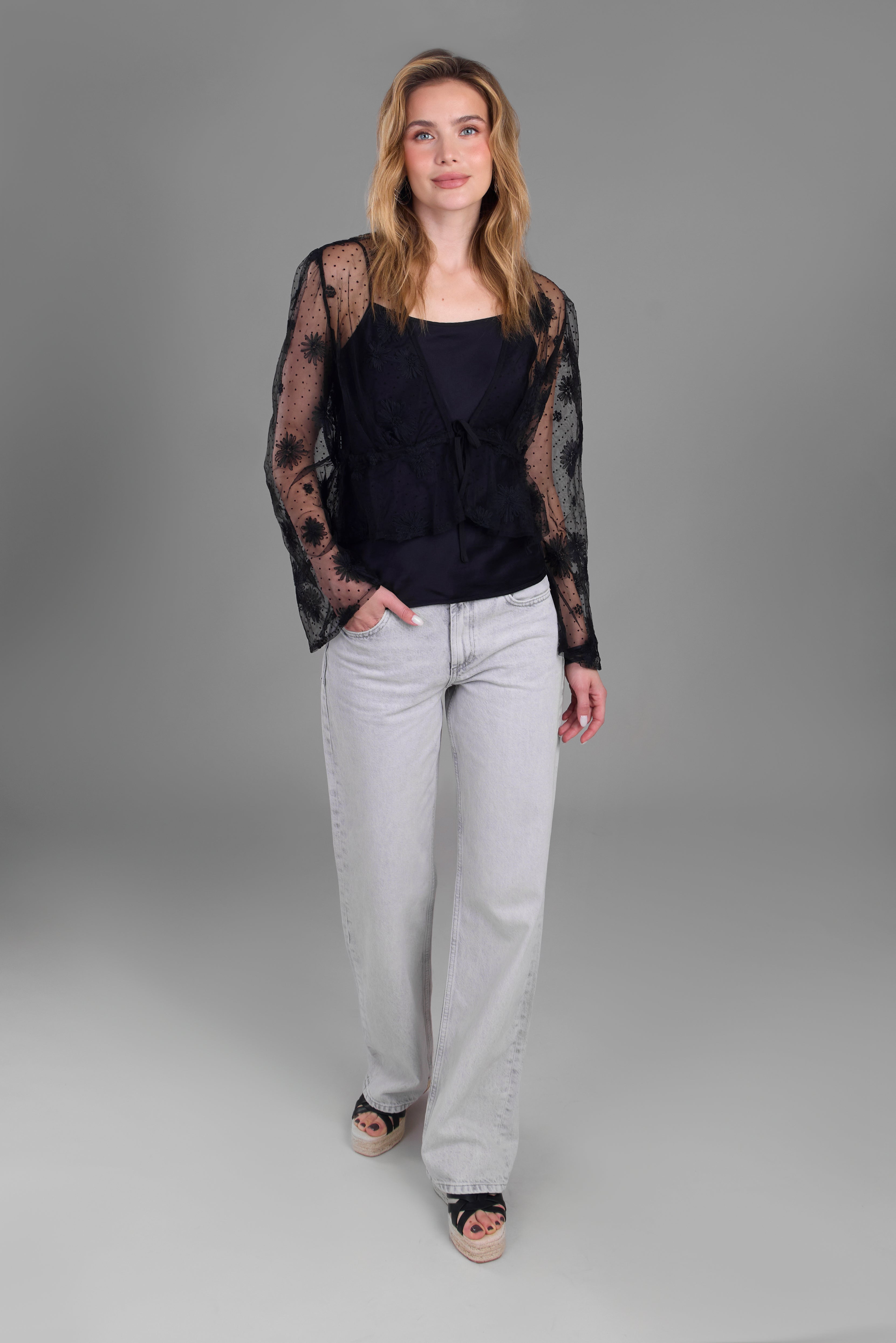 Floral Mesh Tie Top for Women - Stylish Summer Blouse for Casual Outings & Beach Vacations