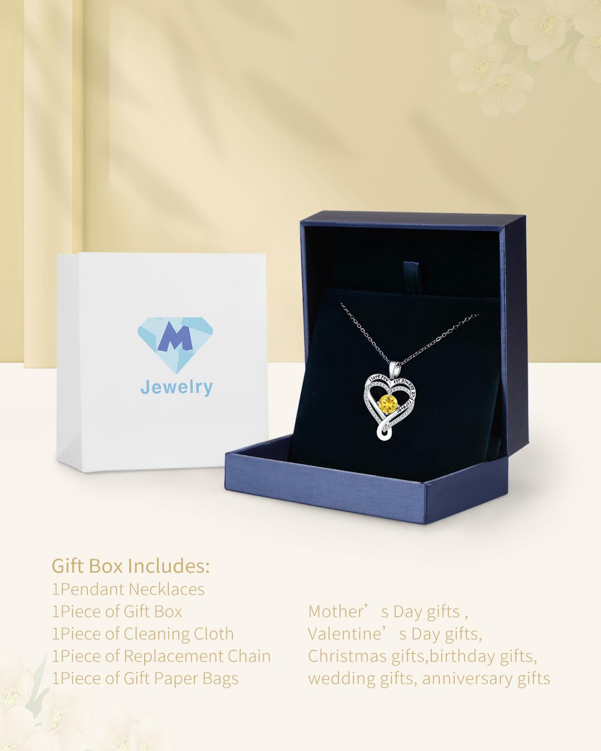 Infinity Heart Birthstone Necklace for Women - I Love You Sterling Silver Jewelry Gift for Wife, Girlfriend, Mom, Daughter - Perfect for Anniversary, Birthday & Valentine's Day - S925 Silver Pendant Necklace for Everyday Wear & Special Occasions