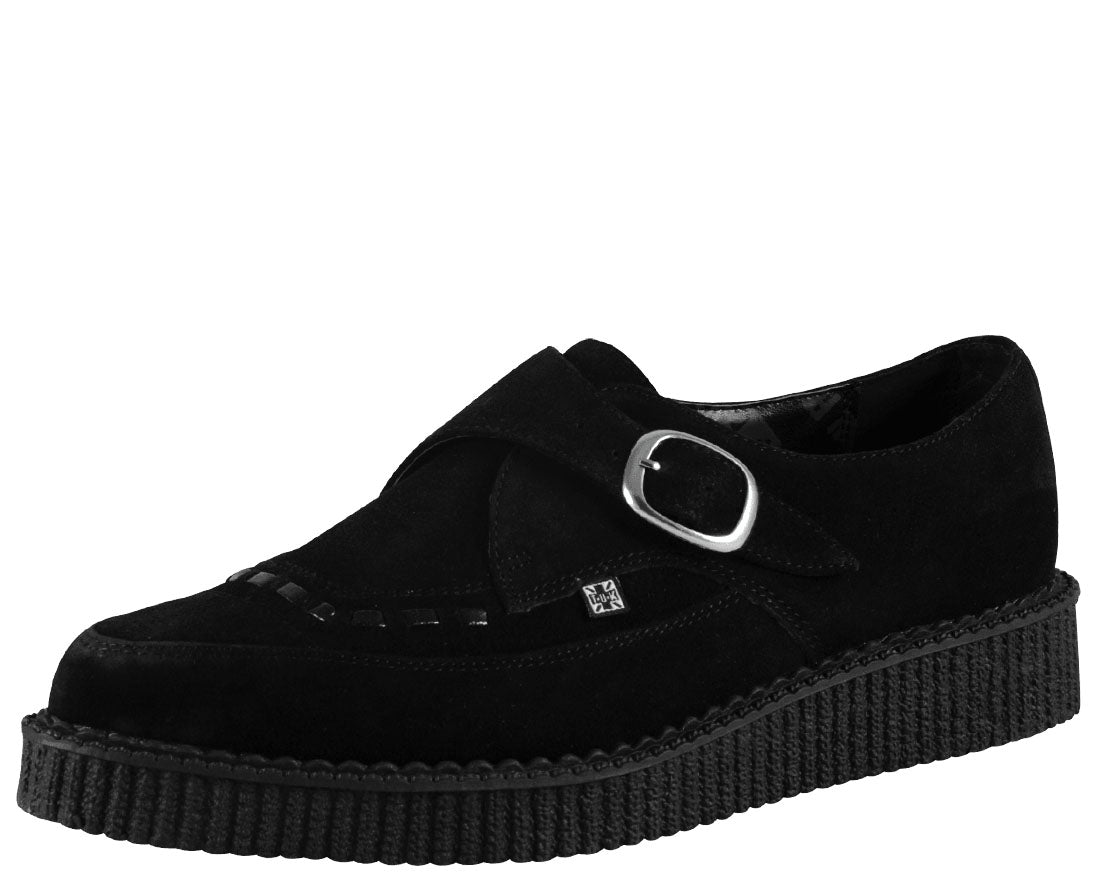T.U.K Black Buckle Pointed Creeper Shoes - Punk Rock Gothic Platform Boots for Women & Men | Perfect for Concerts, Halloween & Alternative Fashion