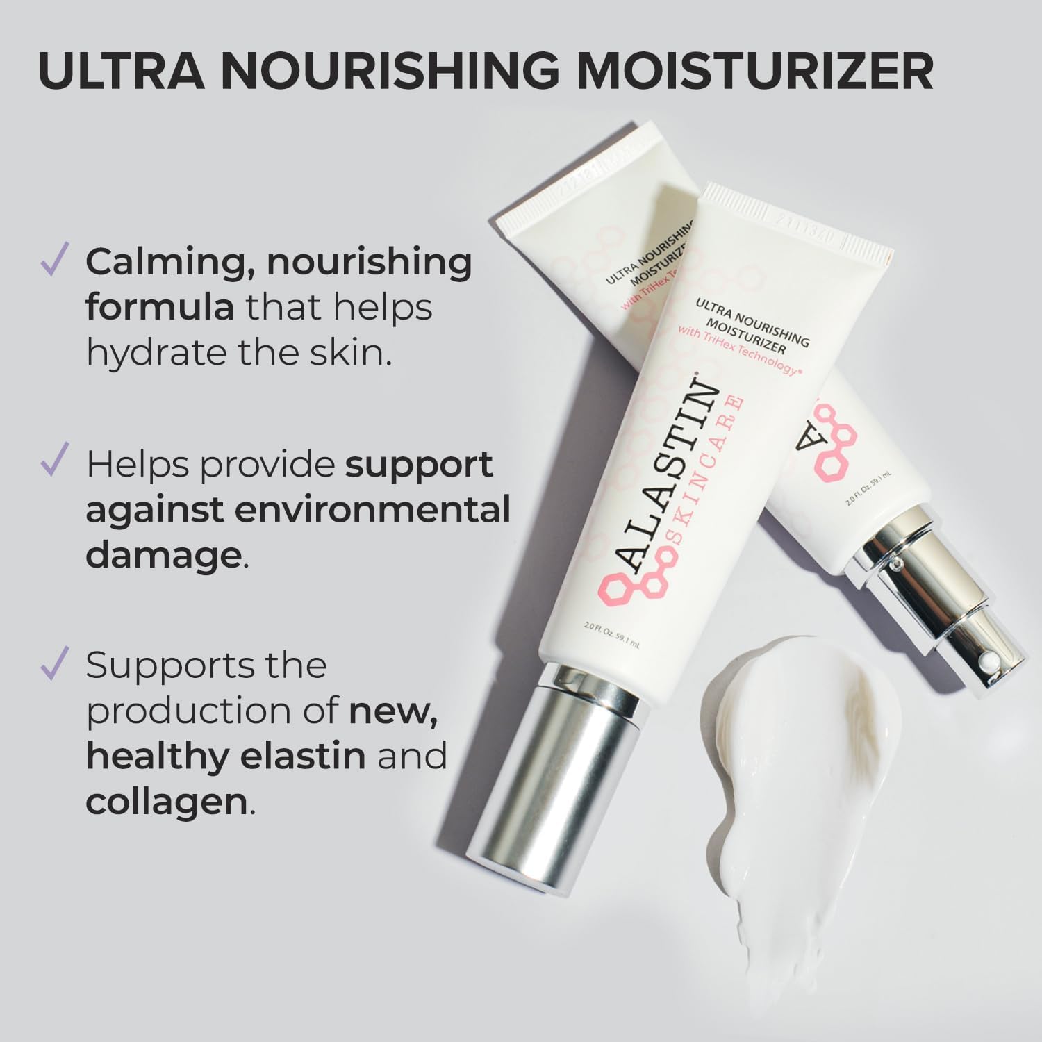 ALASTIN Ultra Nourishing Face Moisturizer Cream for Dry Skin - 2 oz | Hydrating Daily Lotion with Collagen & Elastin Boost | Perfect for Day & Night Skincare Routine, Anti-Aging & Sensitive Skin Care