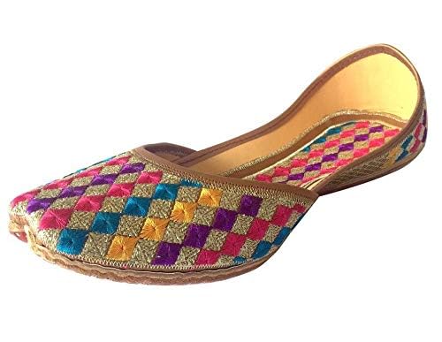 Women's Phulkari Punjabi Jutti Khussa Shoes - Handmade Ethnic Rajasthani Mojari Footwear for Weddings & Festivals | Traditional Indian Bridal Party Shoes for Bihu, Diwali & Cultural Events