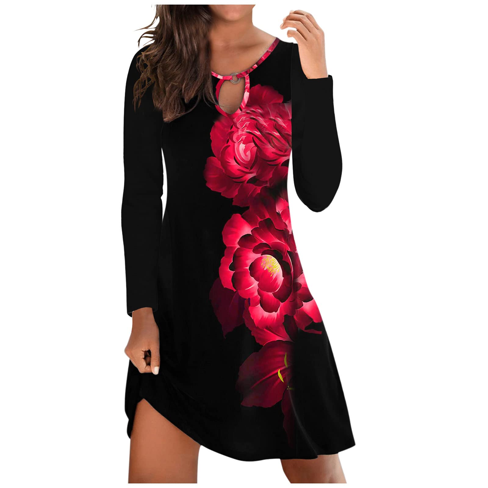 FAMOORE Women's Casual V-Neck T-Shirt Dress - Summer Beach Cover Up, Plain Tank Dress for Outfits, Vacation & Lounge Wear