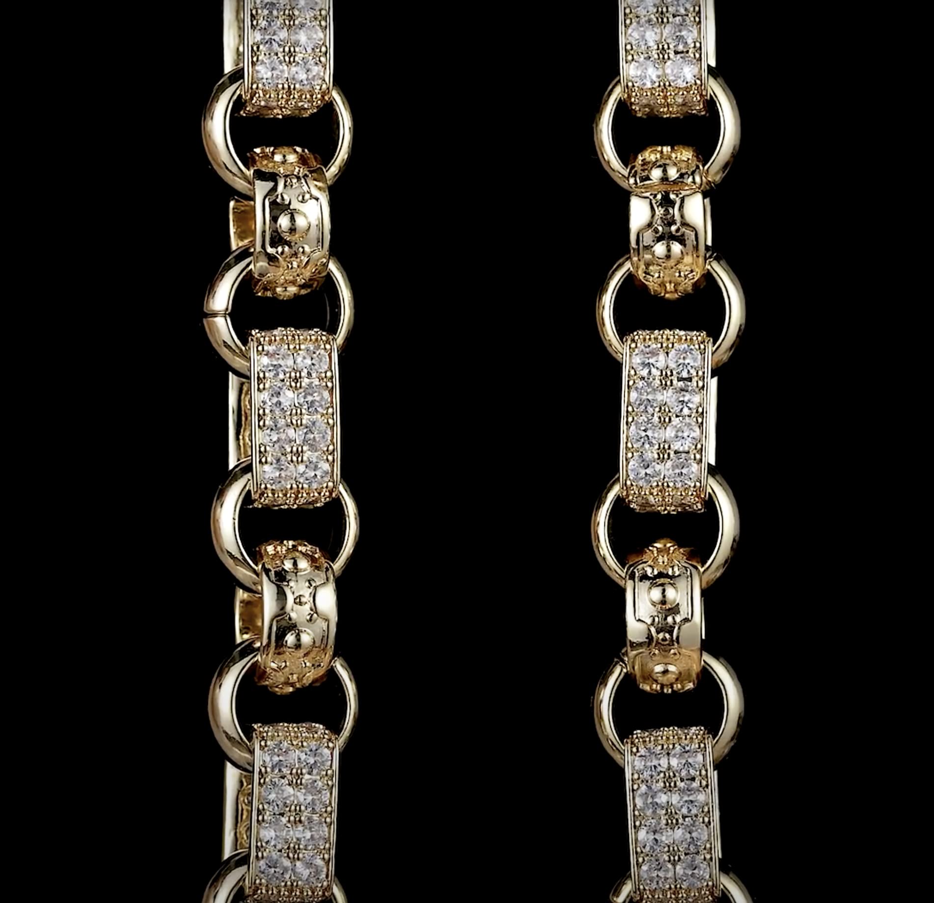 Luxury XXL Gold Plated Gypsy Link Belcher Chain Necklace for Women & Men - 24 to 30 Inch Chunky Heavy Gold Chain with Stone Detailing & High-End Finish | Perfect for Parties, Weddings & Special Occasions