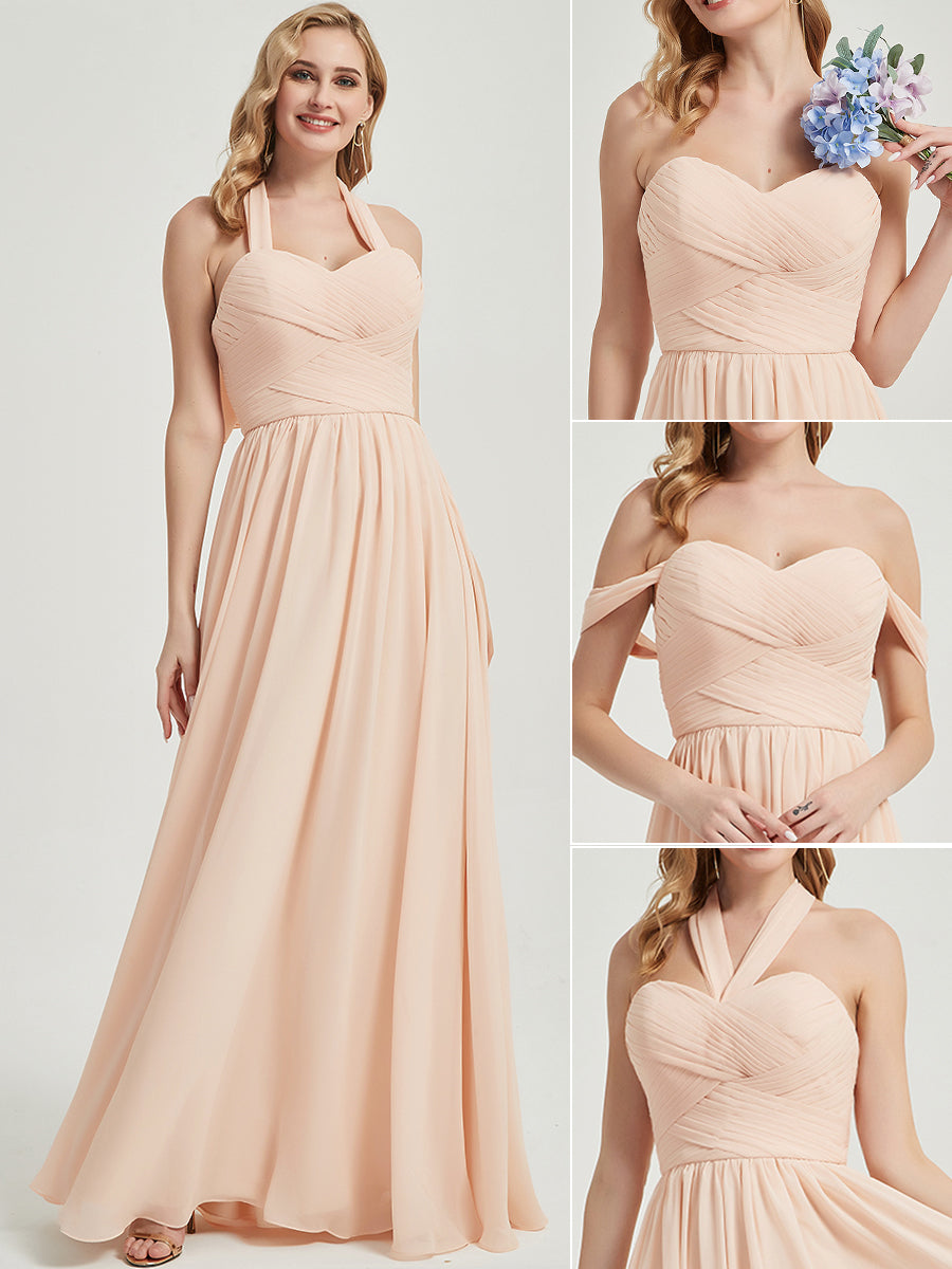 Elegant Burnt Orange Pleated Convertible Maxi Chiffon Bridesmaid Dress - Perfect for Weddings, Formal Events & Special Occasions