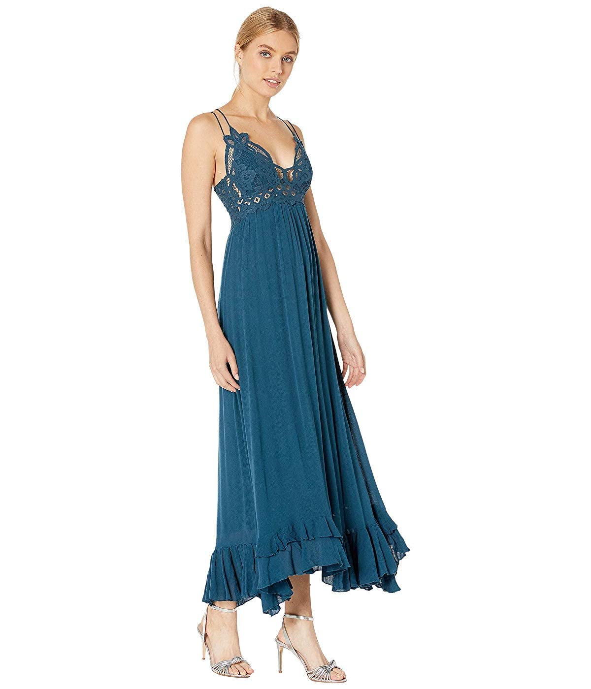 Free People Adella Maxi Slip Dress - Flowy Boho Long Sleeve Lace Trim Nightgown for Women | Perfect for Beach Coverups, Lounge Wear & Romantic Date Nights