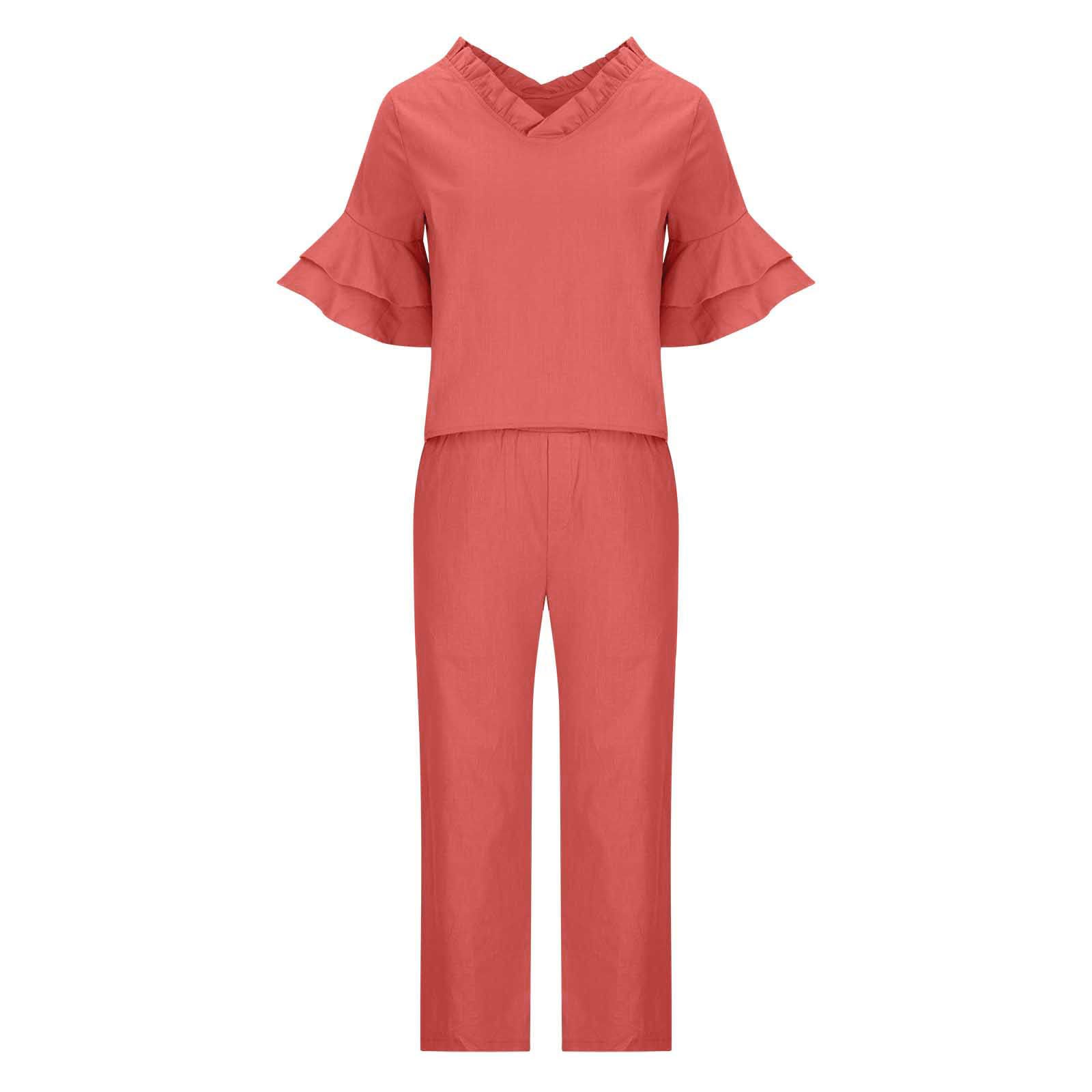 Oelaio Women's 2-Piece Lounge Set - Pink Old Money Style Outfit & Matching Shorts Sweatsuit | Tropical Vacation Clothes, Casual Summer Outfits for Beach, Travel & Relaxation