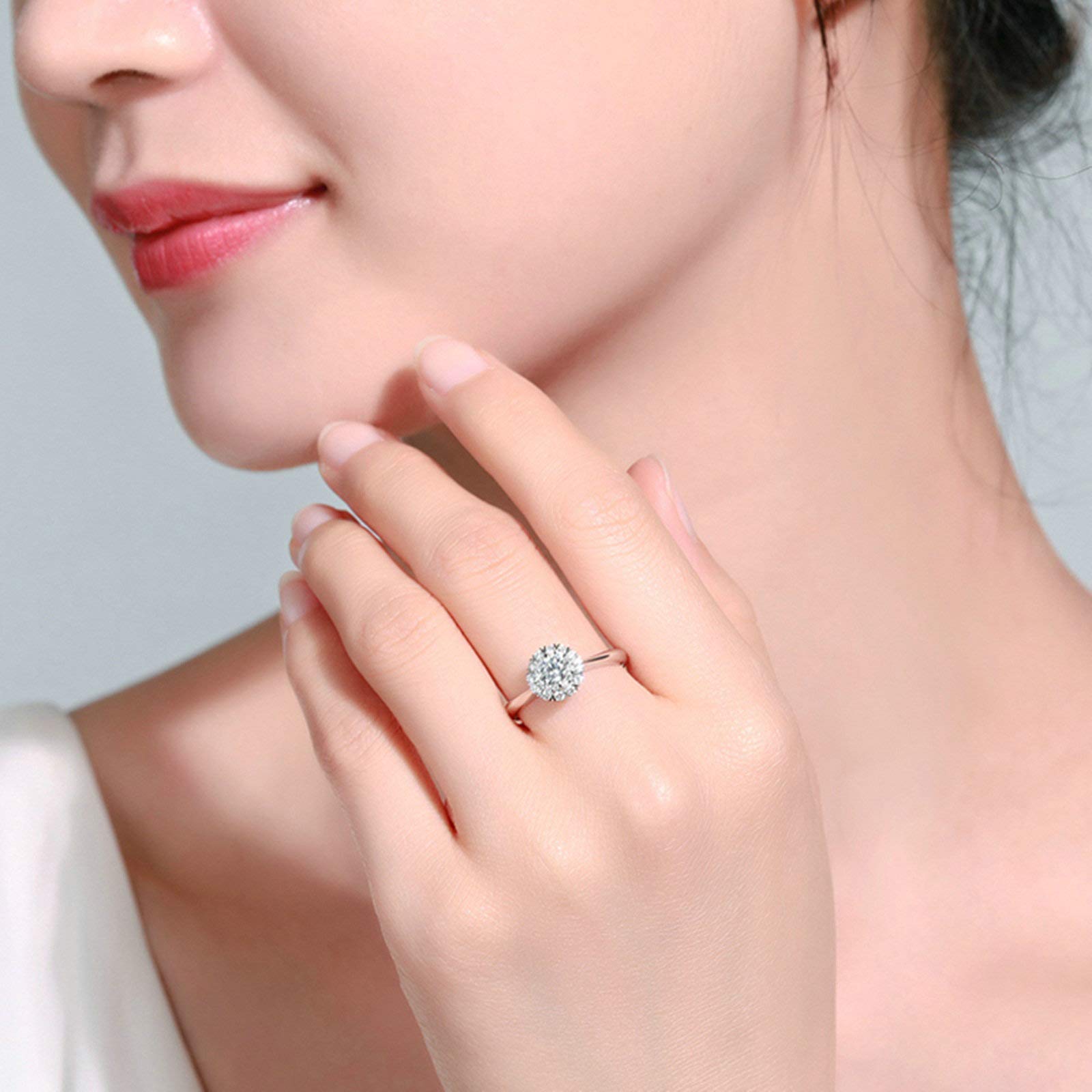 Daesar 18K White Gold Snowflake Diamond Wedding Ring for Women - 0.1ct/0.19ct Round Cut Promise Band - Elegant Bridal Jewelry for Engagement, Anniversary & Special Occasions