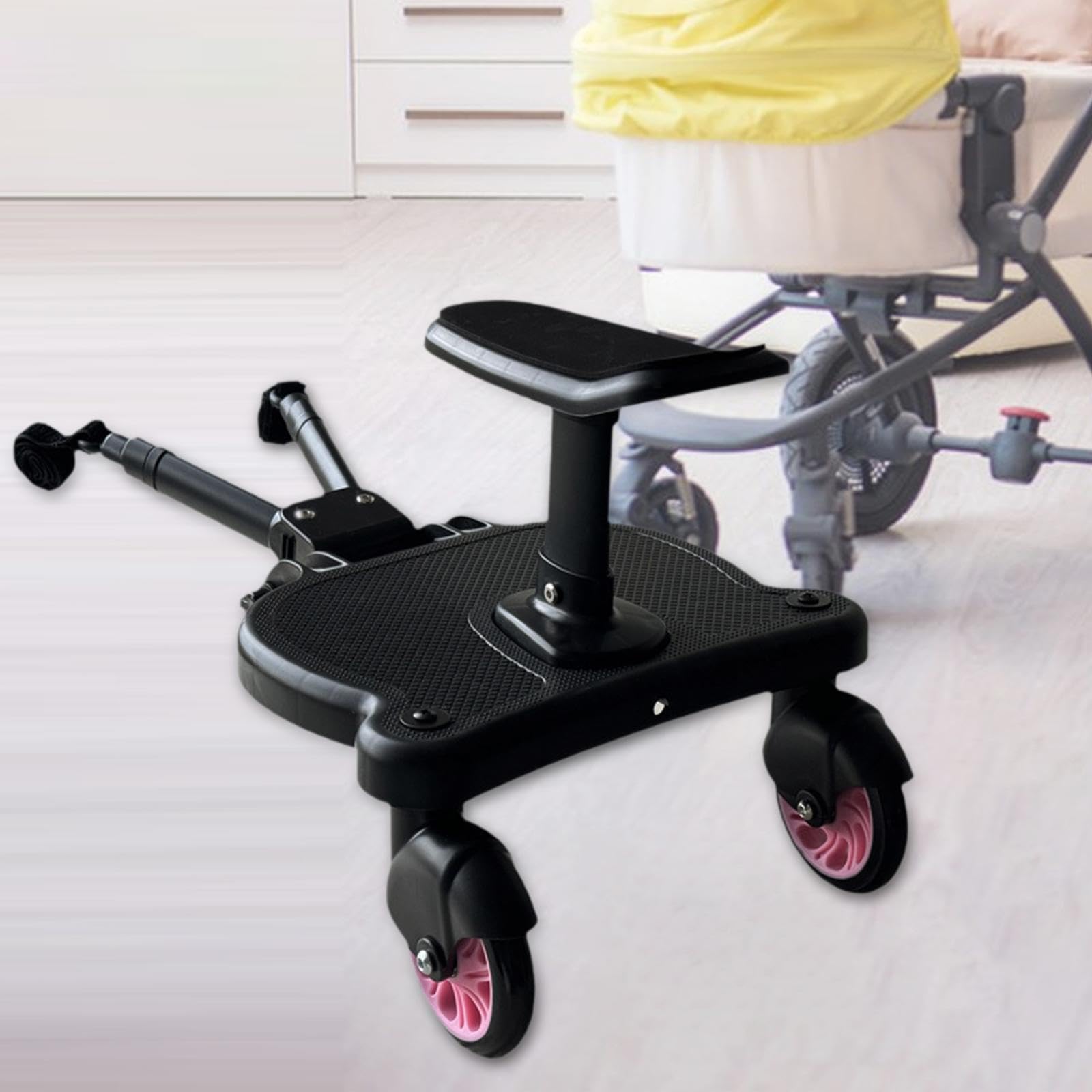 Universal Stroller Board for Kids - Ride-On Attachment Holds Up to 25kg/55lbs with Pink Wheels | Perfect for Toddlers & Siblings on Walks, Shopping & Travel