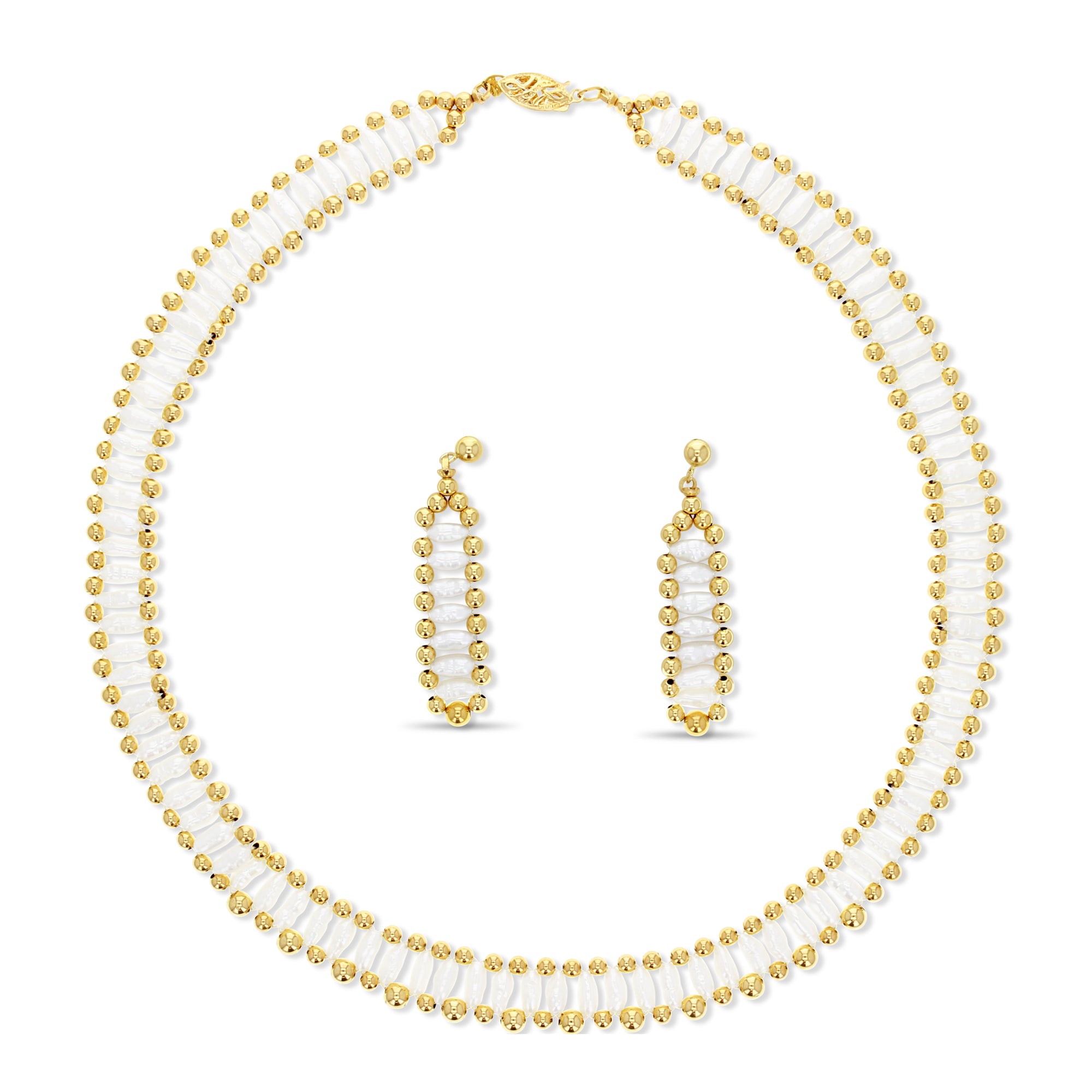 14K Yellow Gold Rice Pearl Drop Earrings - Elegant Dangling Jewelry for Women, Perfect for Weddings, Parties & Special Occasions