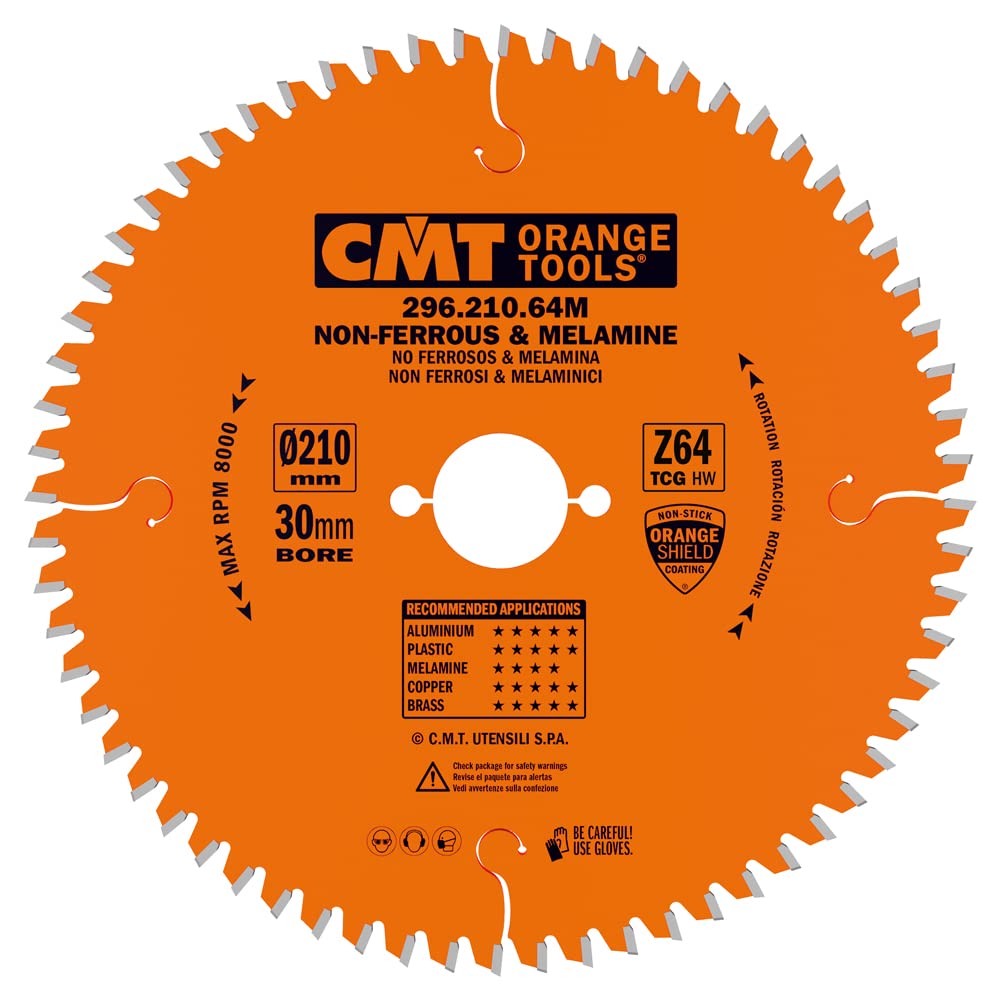 CMT 296.210.64M 8-1/4-Inch 64-Tooth TCG Grinding Blade for Non-Ferrous Metal, PVC & Melamine - 30mm Bore | Perfect for Woodworking, Cabinet Making & DIY Projects