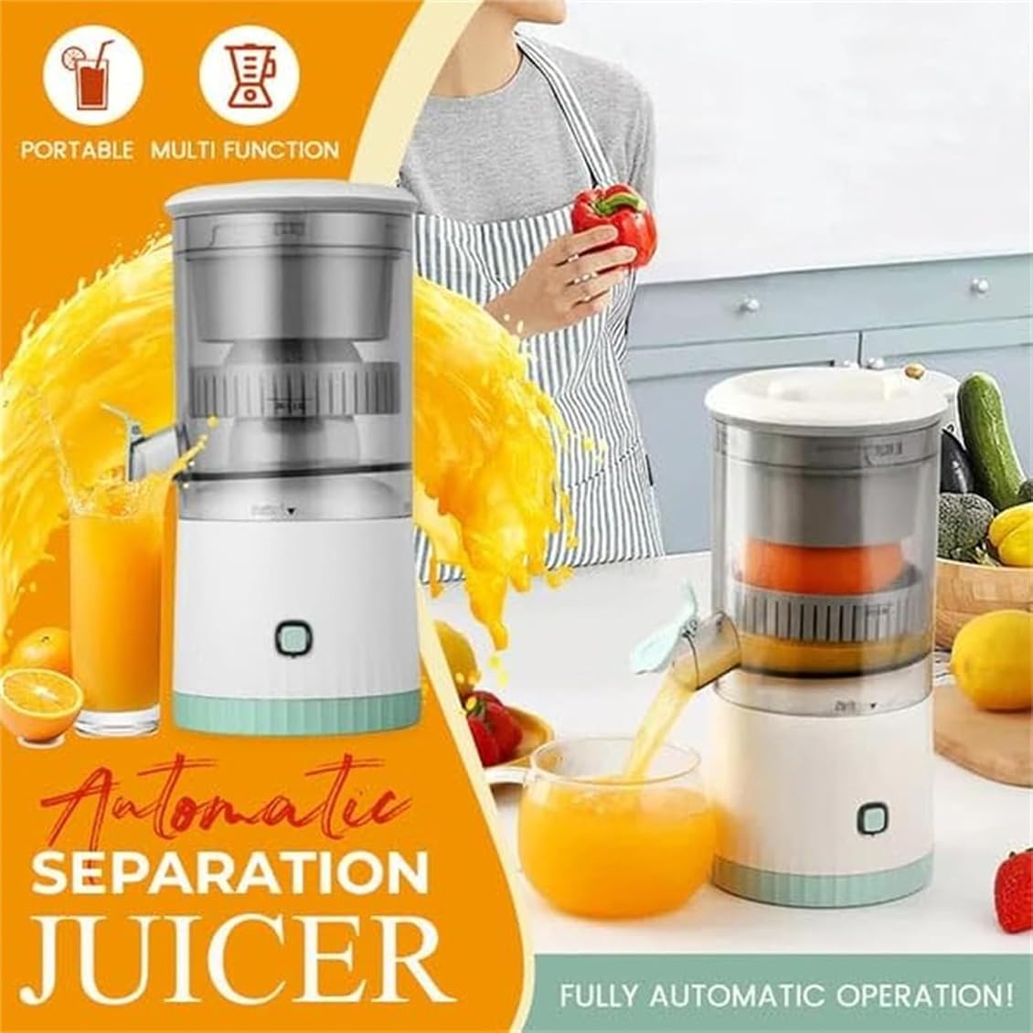 Automatic Separation Electric Fruit Juicer - Rechargeable & Portable 3.7V Juicer for Home, Office, Travel - Healthy Juice Maker (Red) | Perfect for Smoothies, Detox Drinks & Fresh Juices On-The-Go