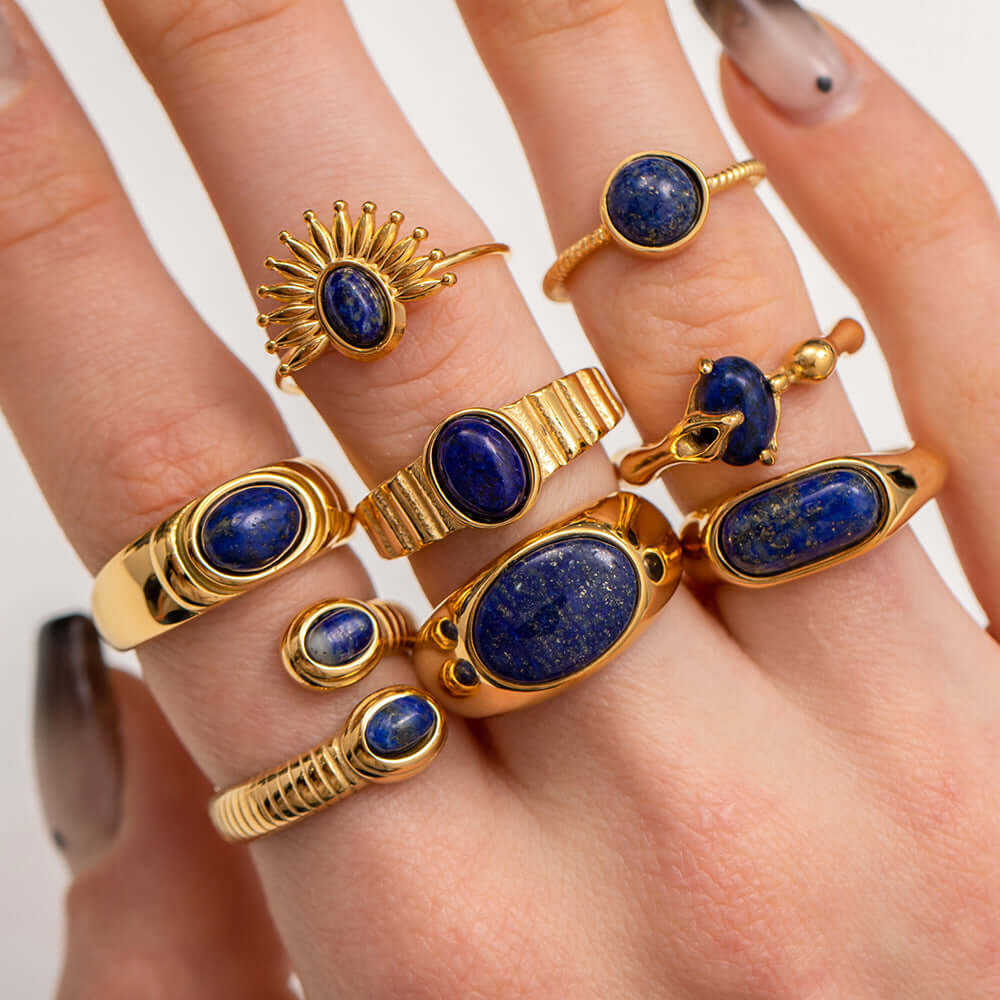 18K Gold Boho Iolite Bezel Thumb Ring for Women | Vintage Bohemian Jewelry | Handmade Adjustable Statement Ring | Perfect for Parties, Weddings & Everyday Wear (JDR046)