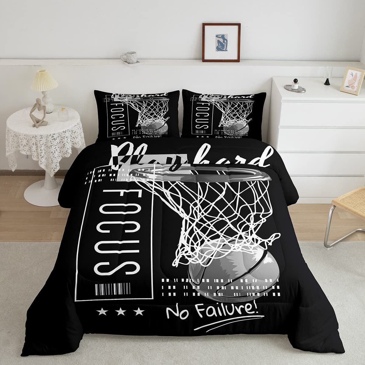 Erosebridal Basketball Bedding Set - Sports Theme Comforter for Boys, Kids, Teens & Men - King Size with Motivational No Failure Quote - Includes 1 Comforter & 2 Pillowcases - Perfect for Game Rooms, Dorm Decor & Sports Fans