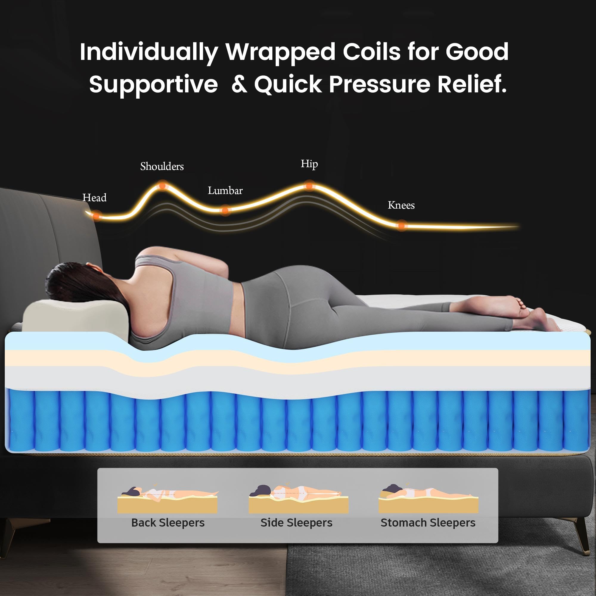 12 Inch Queen Hybrid Mattress - Medium Firm Foam & Pocket Coils for Edge Support | CertiPUR-US Certified | Bed in a Box | Perfect for Guest Rooms, Dorms & Small Apartments