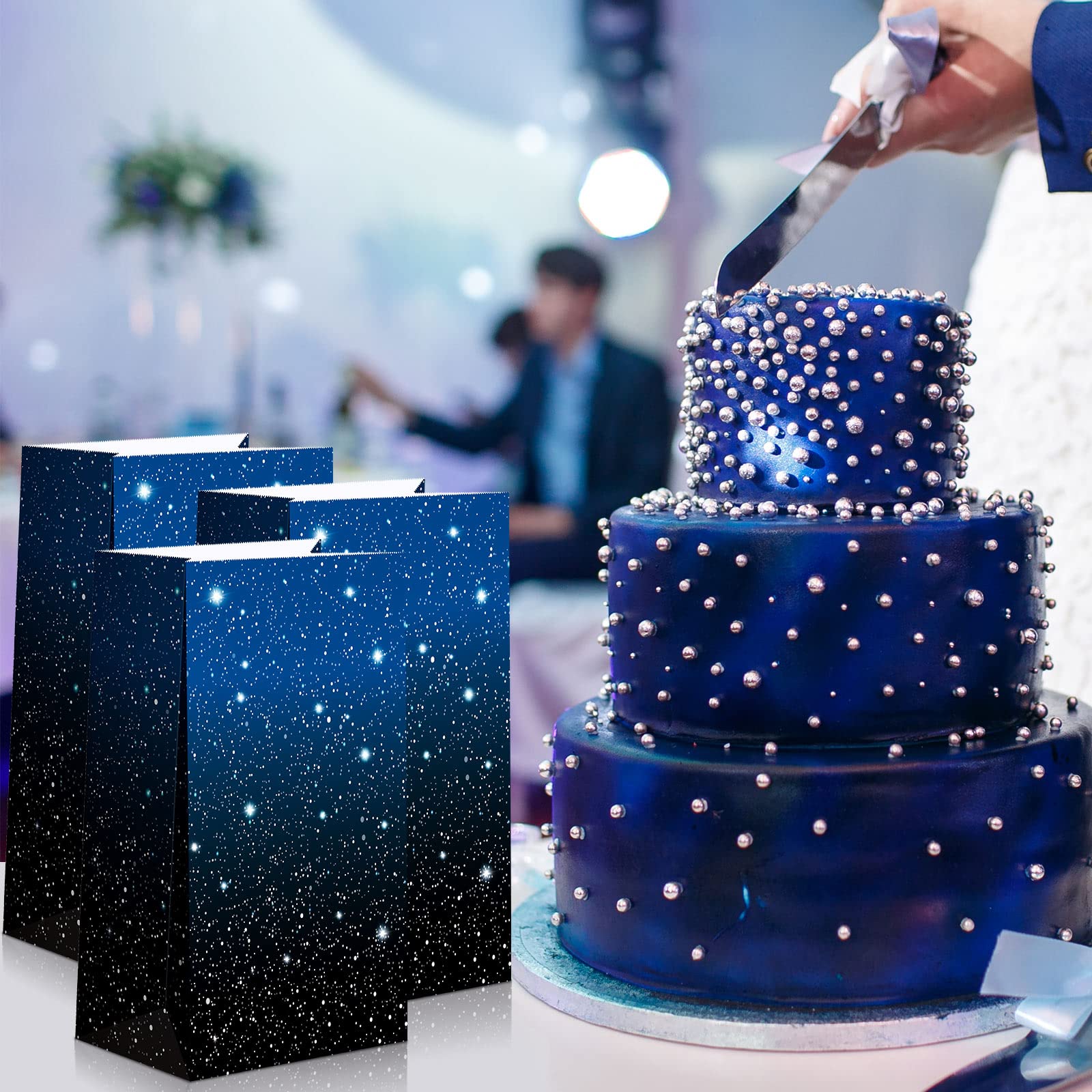 Marspark 28 Pcs Space Themed Party Favor Bags - Galaxy Starry Night Goodie Bags for Candy, Popcorn & Treats | Outer Space Birthday Decorations, Baby Shower & Cosmic Theme Party Supplies