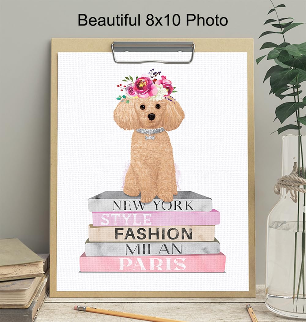 Poodle Dog Wall Art - Pink Dog Decor for Women & Girls Bedroom, Nursery, Living Room - Yellowbird Art & Design Fashion Poster UNFRAMED 8x10 - Perfect for Pet Lovers' Home Decor & Gift Ideas
