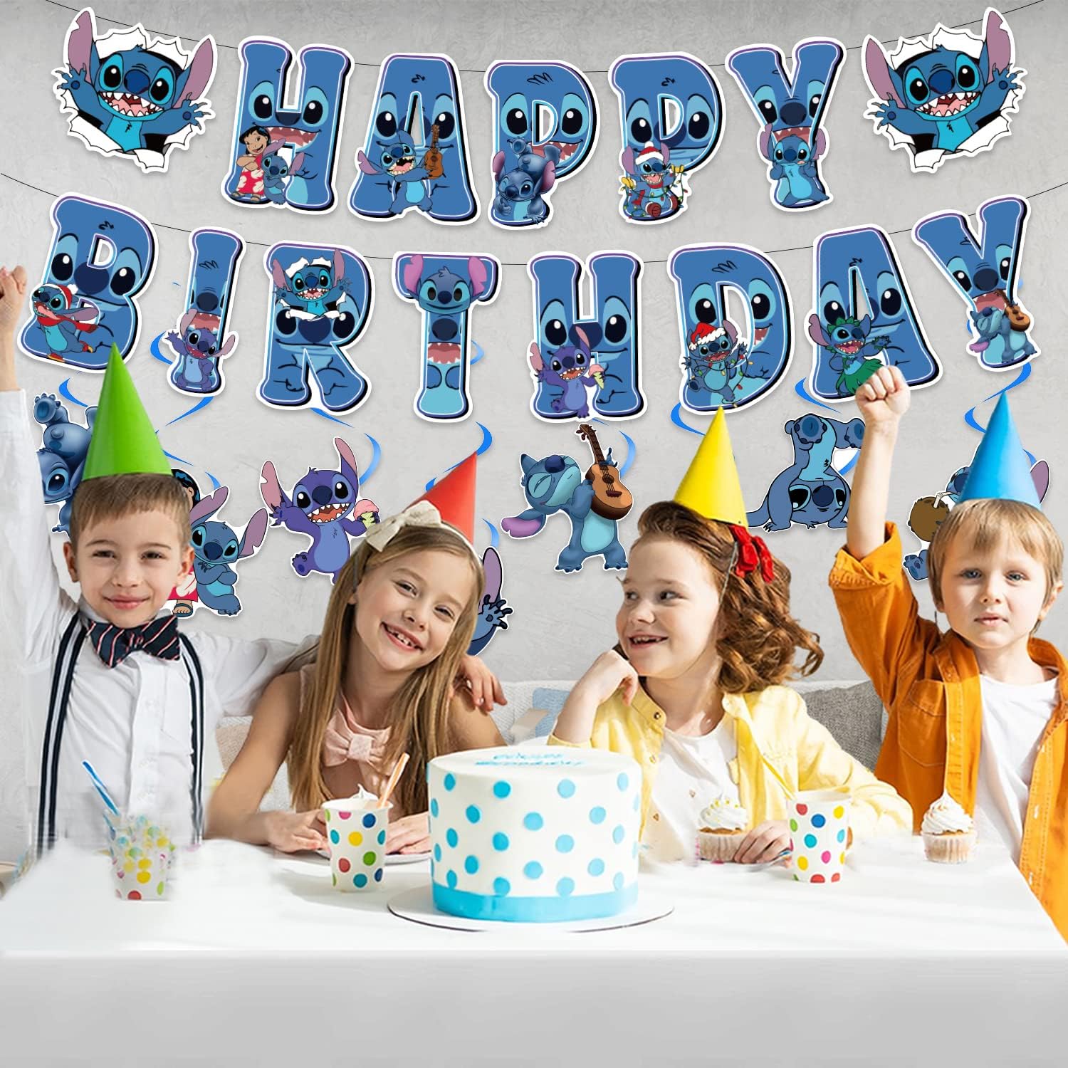 Stitch Birthday Party Decorations - Happy Birthday Banner with Hanging Swirls for Disney Lilo & Stitch Themed Parties | Perfect for Kids Birthday Decor, Baby Showers & Disney Themed Events