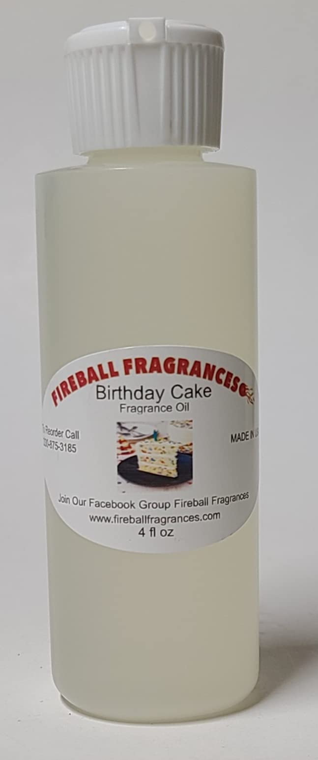 Fireball Fragrances Pure Birthday Cake Scented Oil - 4oz Large Bottle, DPG-Free for Safe Candle Making & Skincare | Perfect for DIY Candles, Soaps, Lotions & Home Fragrance