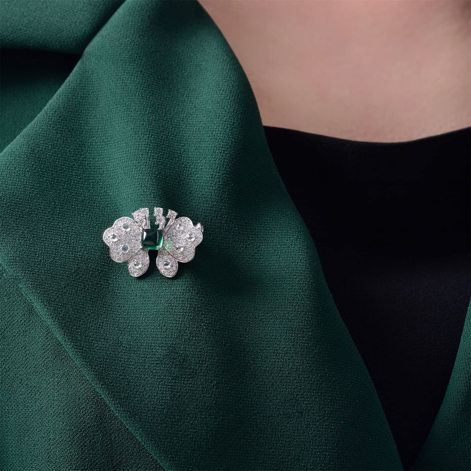 925 Sterling Silver Butterfly Brooch with Emerald - Elegant Women's Fashion Jewelry for Weddings, Parties & Special Occasions | Perfect Gift for Her