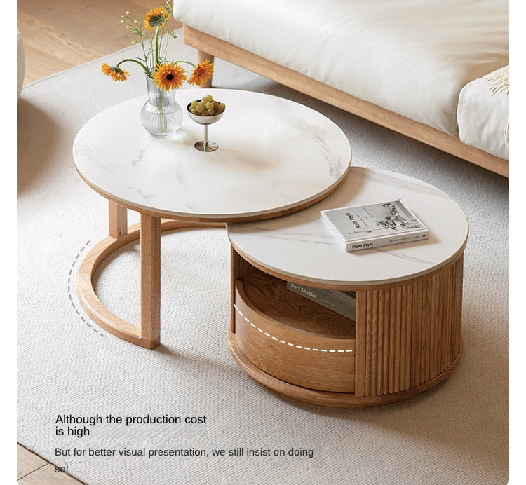 Solid Oak and Ash Wood Rock Plate Coffee Table - Rustic Living Room Furniture for Home Decor & Relaxation