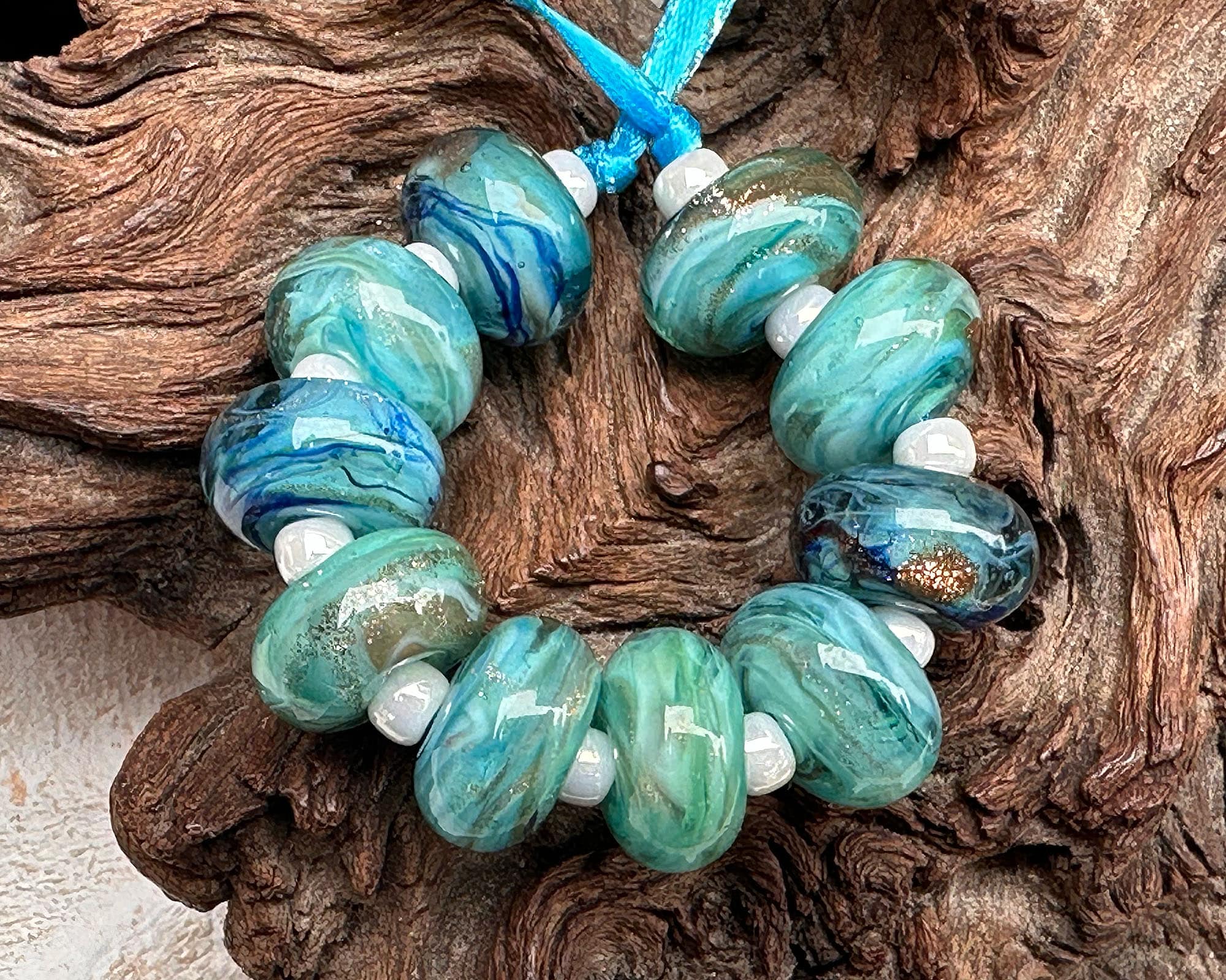 10PCS Aqua Mystic Treasure Lampwork Glass Beads Set for Jewelry Making - DIY Necklace, Bracelet & Craft Projects - Perfect for Beaders and Artisans