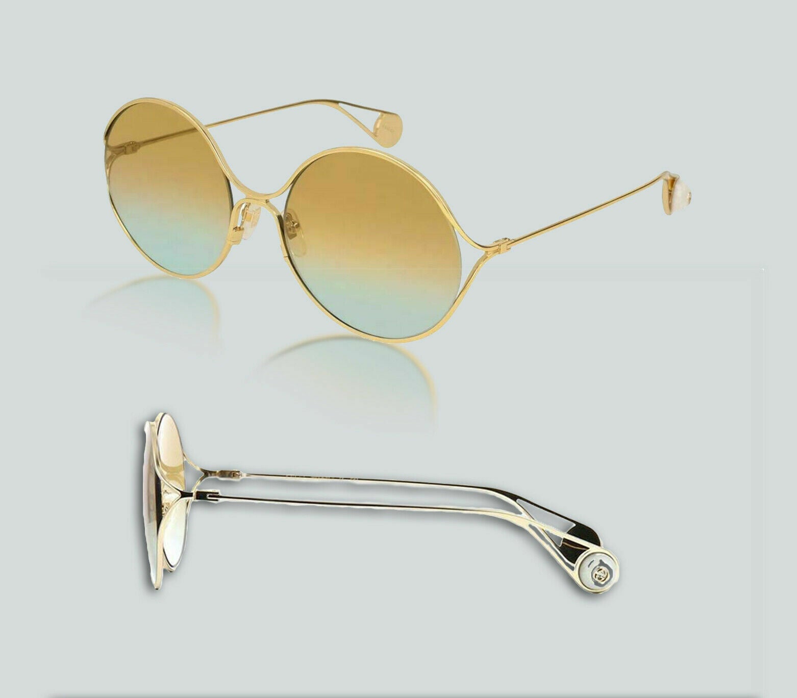 Gucci GG 0253S 005 Gold/Gold Blue Gradient Sunglasses for Women - Luxury Designer Shades for Summer, Beach & Outdoor Fashion Accessories