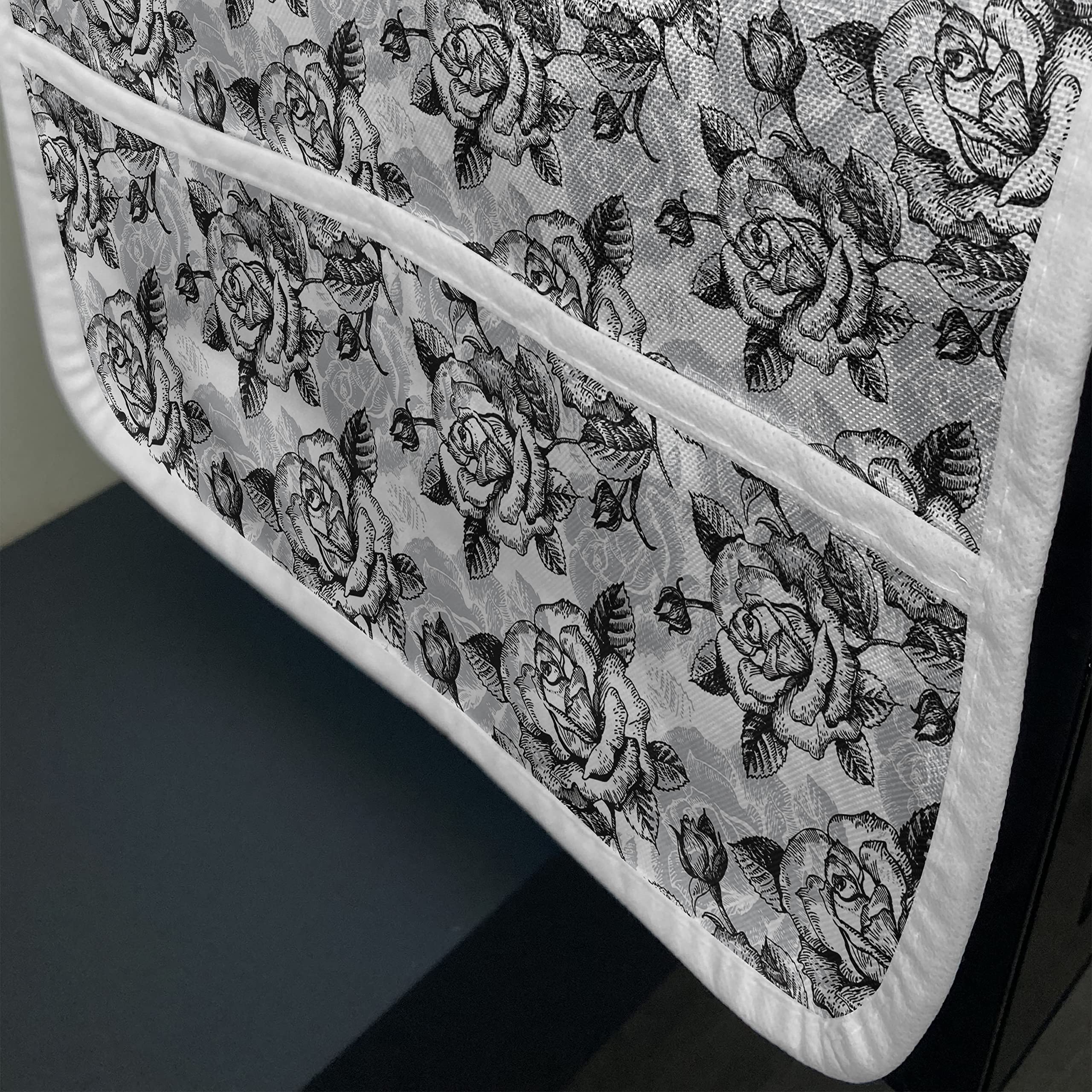 Ambesonne Microwave Cover - Black and White Romantic Roses Design, Waterproof Kitchen Organizer with Pockets, 36