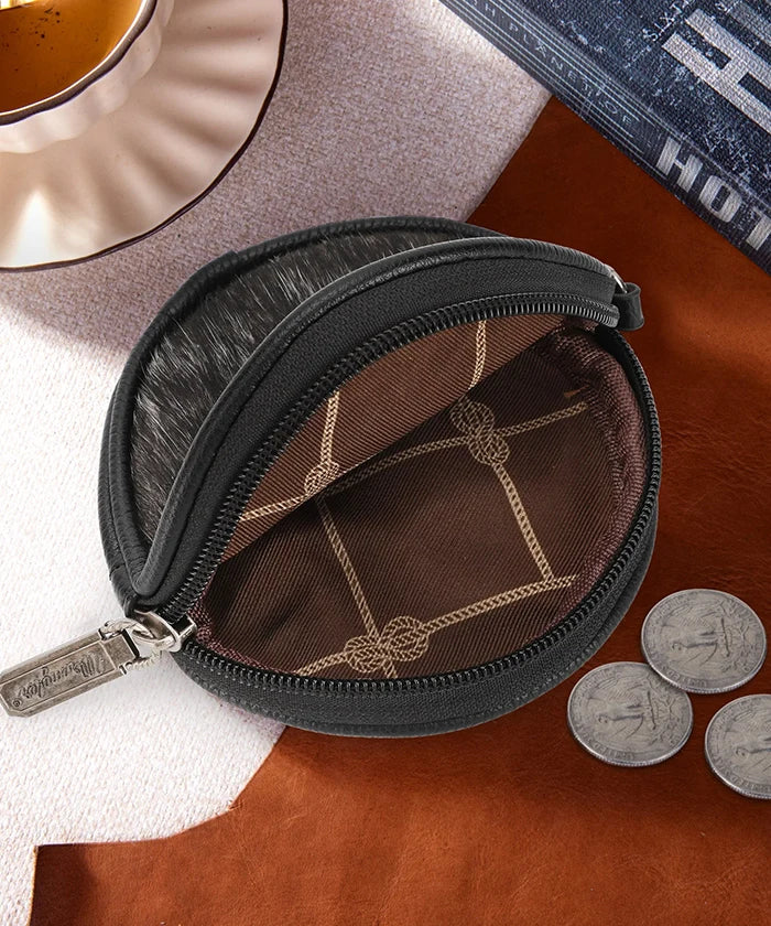 Wrangler Genuine Cowhide Hair-On Coin Purse - Stylish Leather Wallet for Women & Men - Perfect for Travel, Shopping, and Everyday Use