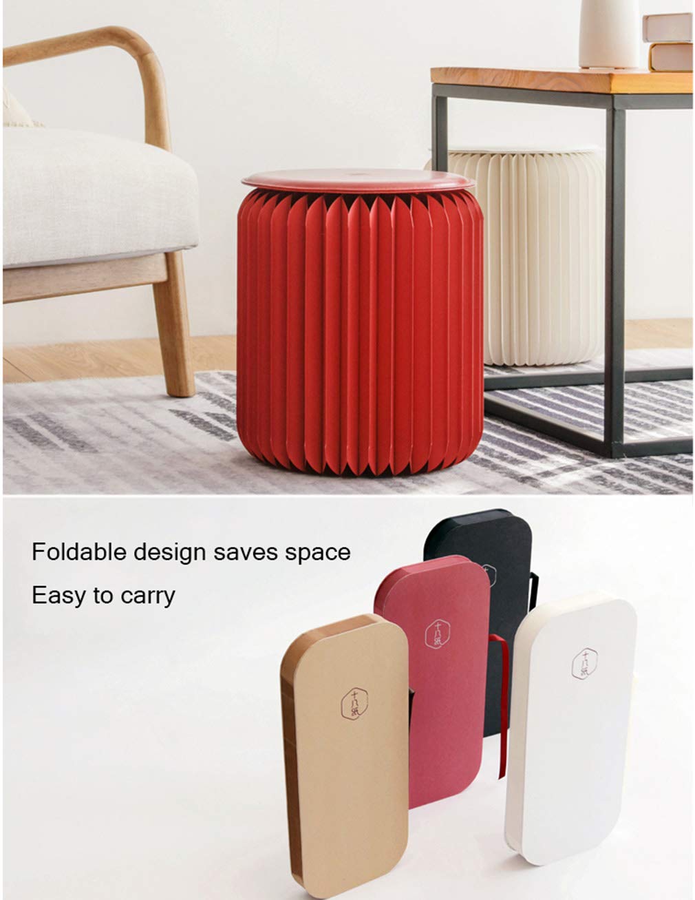 Modern Portable Folding Kraft Paper Stool - Lightweight Collapsible Chair with Round Paper Seat & Cushion - Perfect for School, Kitchen, Living Room & Dining Room - Great for Small Spaces, Outdoor Picnics & Temporary Seating