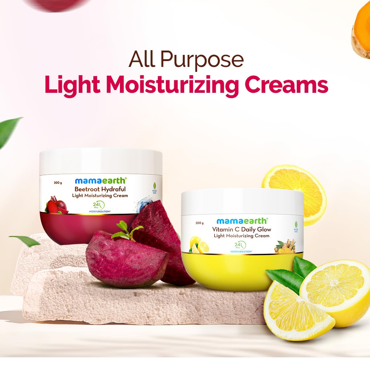 Mamaearth Beetroot Hydraful Light Moisturizing Cream with Beetroot & Hyaluronic Acid | 24H Hydration for Face, Hands & Body | Non-Greasy, Quick Absorbing Formula | Pink Glow Moisturizer | Perfect for Daily Skincare Routine & Travel (200g)