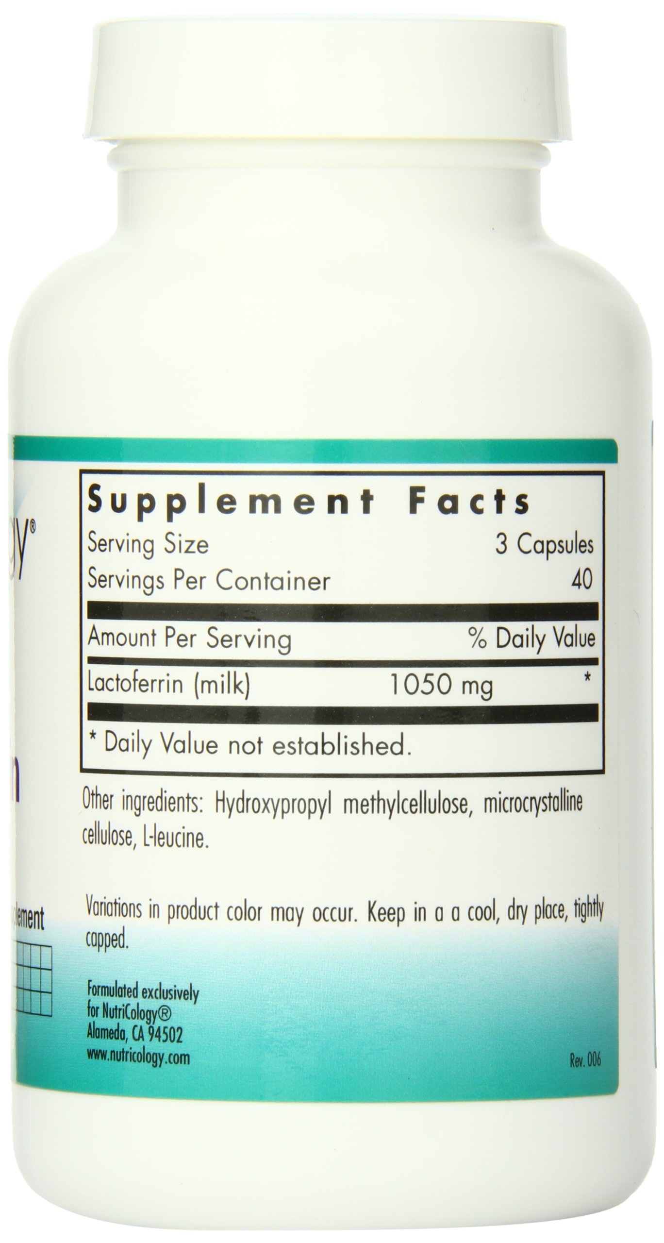 Nutricology Lactoferrin Supplement 350mg - Bovine Colostrum Immune Support, Iron Absorption, Vegan Capsules (120 Count) - Boost Immunity & Gut Health for Adults & Kids