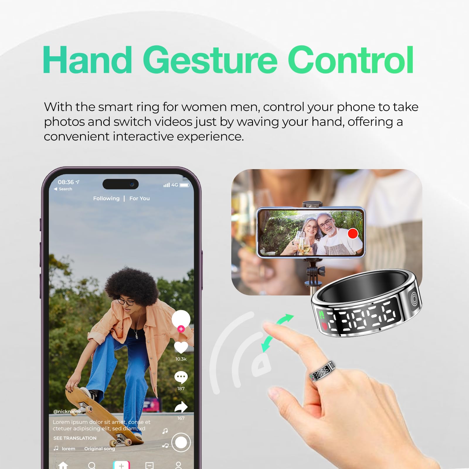Smart Ring with Digital Display - Health & Fitness Tracker with Heart Rate, Blood Oxygen & Sleep Monitoring, Waterproof Activity Tracker, TikTok Remote Control, No Subscription Needed (Silver, Size 10) - Perfect for Workouts, Sleep Tracking & Social Media Control