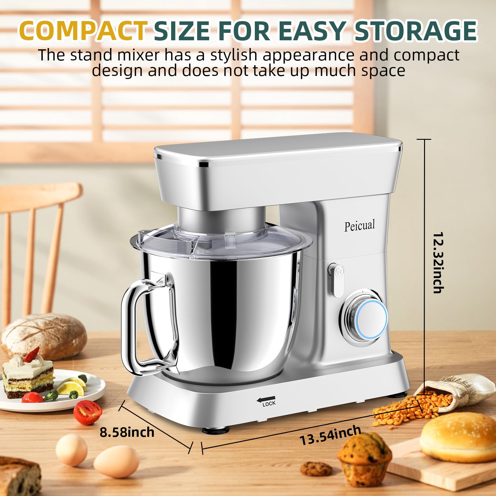 6QT 10-Speed Tilt-Head Stand Mixer - Powerful Kitchen Electric Mixer with Stainless Steel Bowl, Dough Hook, Flat Beater & Wire Whisk - Perfect for Baking Cakes, Cookies, Bread & More - Silver