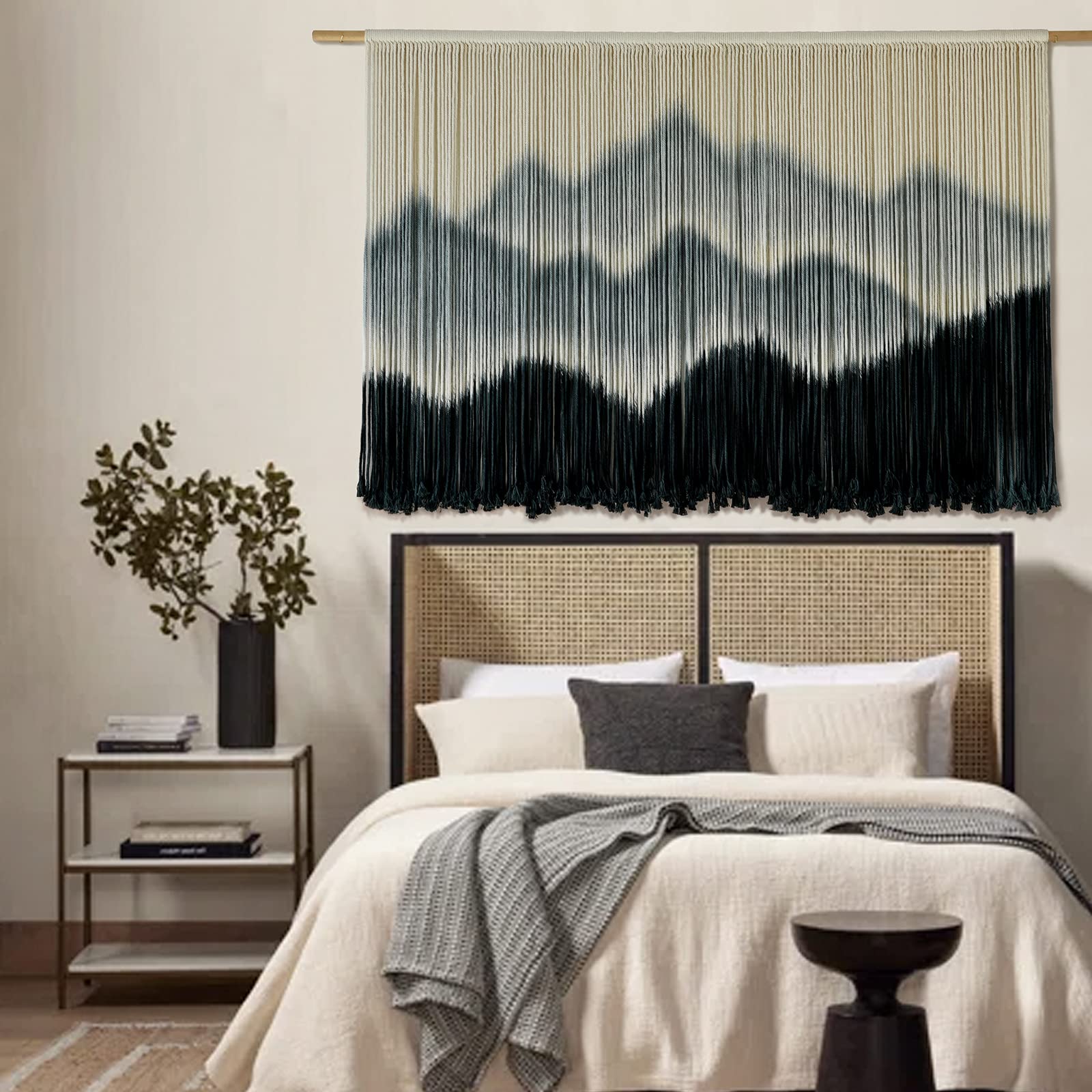 Handmade Macrame Wall Hanging - Boho Mountain Design Dip-Dyed Fiber Art - Large 57