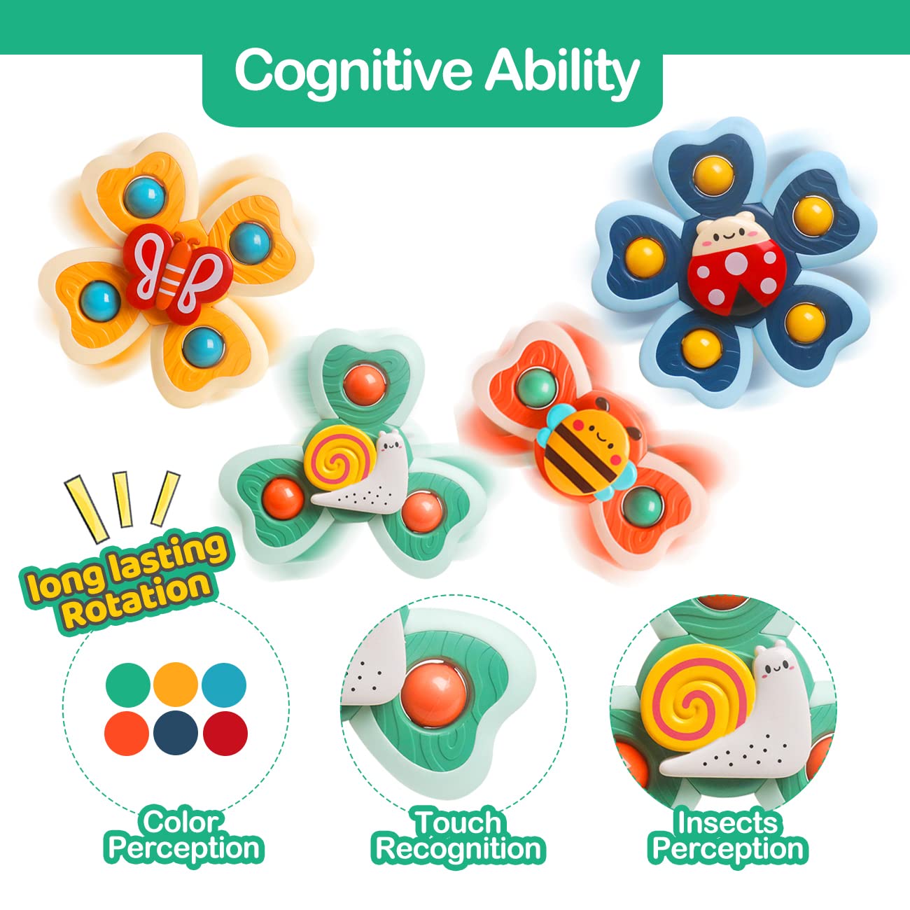 **Sensory Suction Cup Toys for Babies 1-2 Years - Fidget Spinner & Simple Dimple Toys for Toddlers 6-18 Months - Bath & Travel Toys for Boys & Girls - Perfect for Easter & Birthday Gifts**    *(Use at home, in the car, or during bath time to keep babies engaged and happy!)*