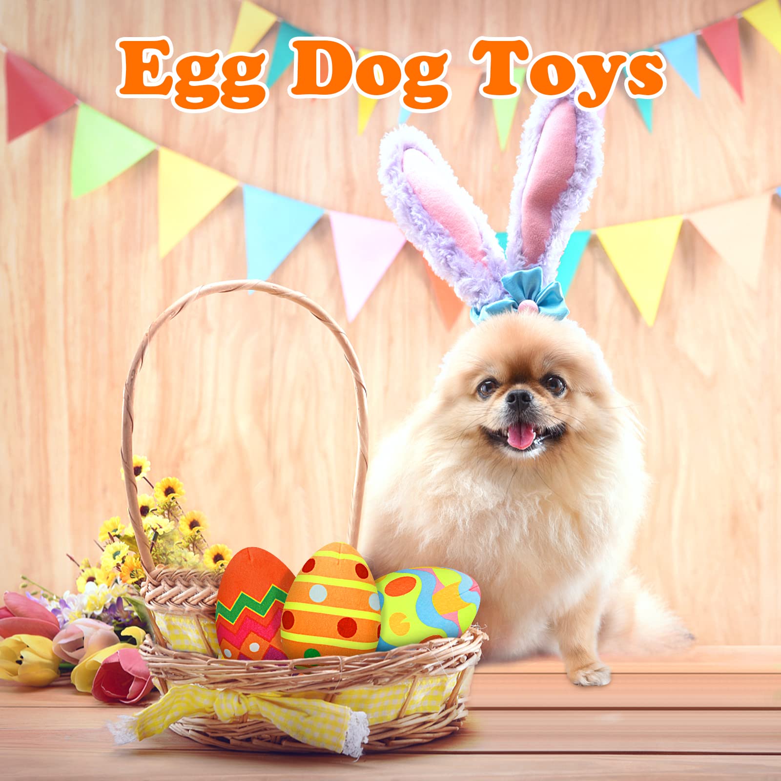 YUEPET 3 Pack Easter Egg Dog Chew Toys - Squeaky Plush Puppy Toys for Small & Medium Dogs, Teeth Cleaning & Anxiety Relief - Perfect Easter Gift for Puppies (3 Eggs) | Great for Playtime, Training Rewards & Holiday Gifting