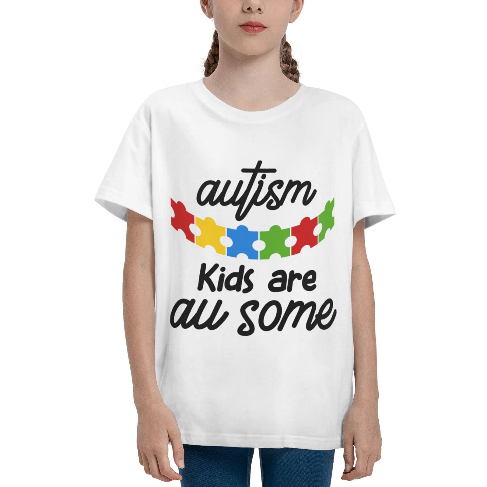 Different Not Less Teenage T-Shirt for Boys & Girls - 100% Cotton Comfortable White Tee - Perfect for School, Casual Wear & Autism Awareness