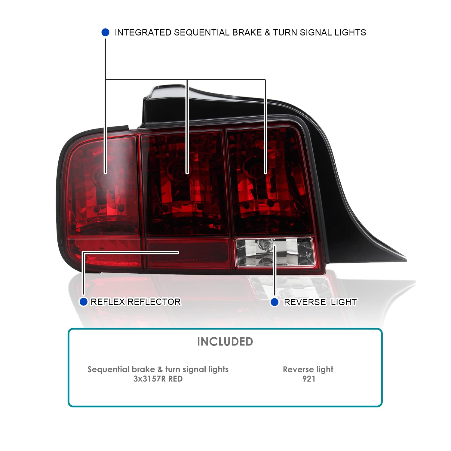 Spec-D Tuning Red Sequential LED Tail Lights for 2005-2009 Ford Mustang - Left & Right Pair Assembly - Upgrade Your Mustang's Rear Style for Night Driving & Car Shows