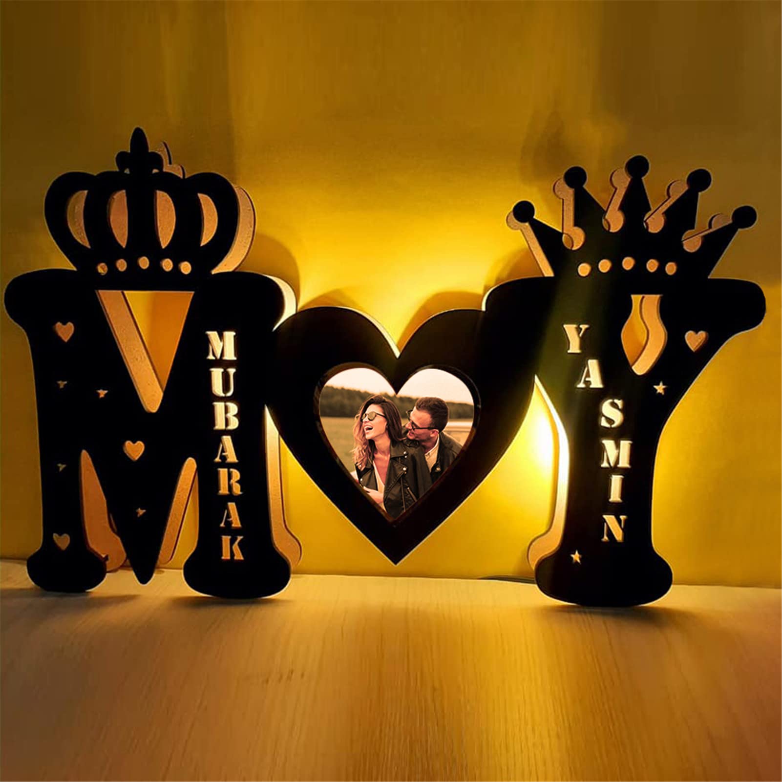 Personalized Custom Wooden Name Night Light - 26 LED Alphabet Letters Wall Decor for Bedroom, Wedding, Birthday & Christmas - Romantic Nursery Lighting, Kids Room Decor, Gift Idea (Style 2)