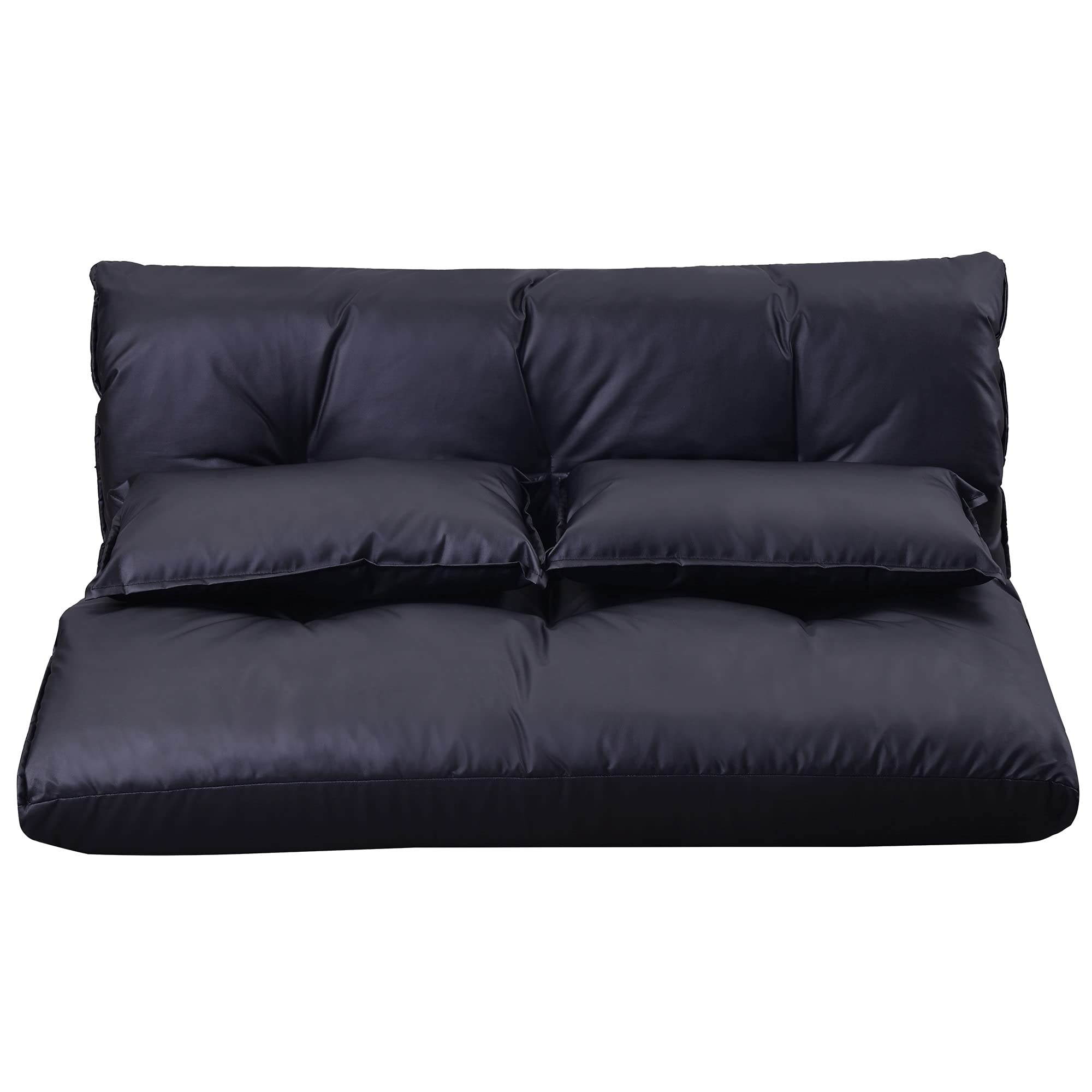 Adjustable Soft PU Leather Floor Chair & Sofa Bed - Foldable Lounge Mattress with Pillows for Living Room, Bedroom, Dorm - Easy Assembly (Black)