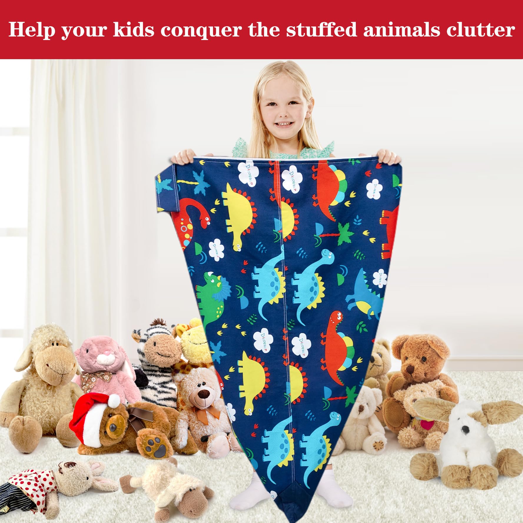 Jorbest Dinosaur Stuffed Animal Storage Bean Bag Chair Cover - 200L/52Gal Large Capacity for Kids & Adults | Perfect for Playrooms, Bedrooms & Dorm Organization