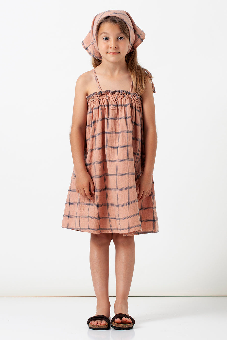 Vintage Check Print Girls Dress - Floral Summer Casual Dress for Kids, Perfect for Parties, School & Playtime